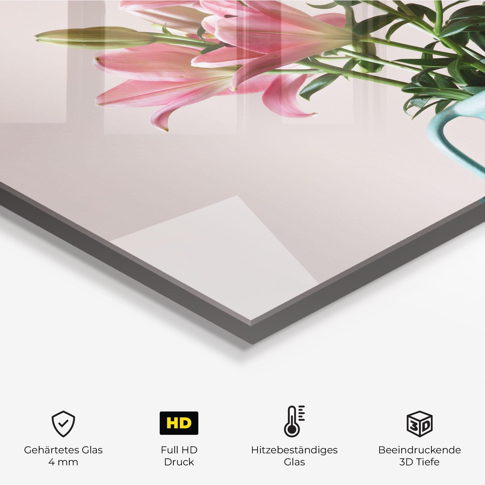 Küchenrückwand Glas Pink Lily In Vase mockup 2