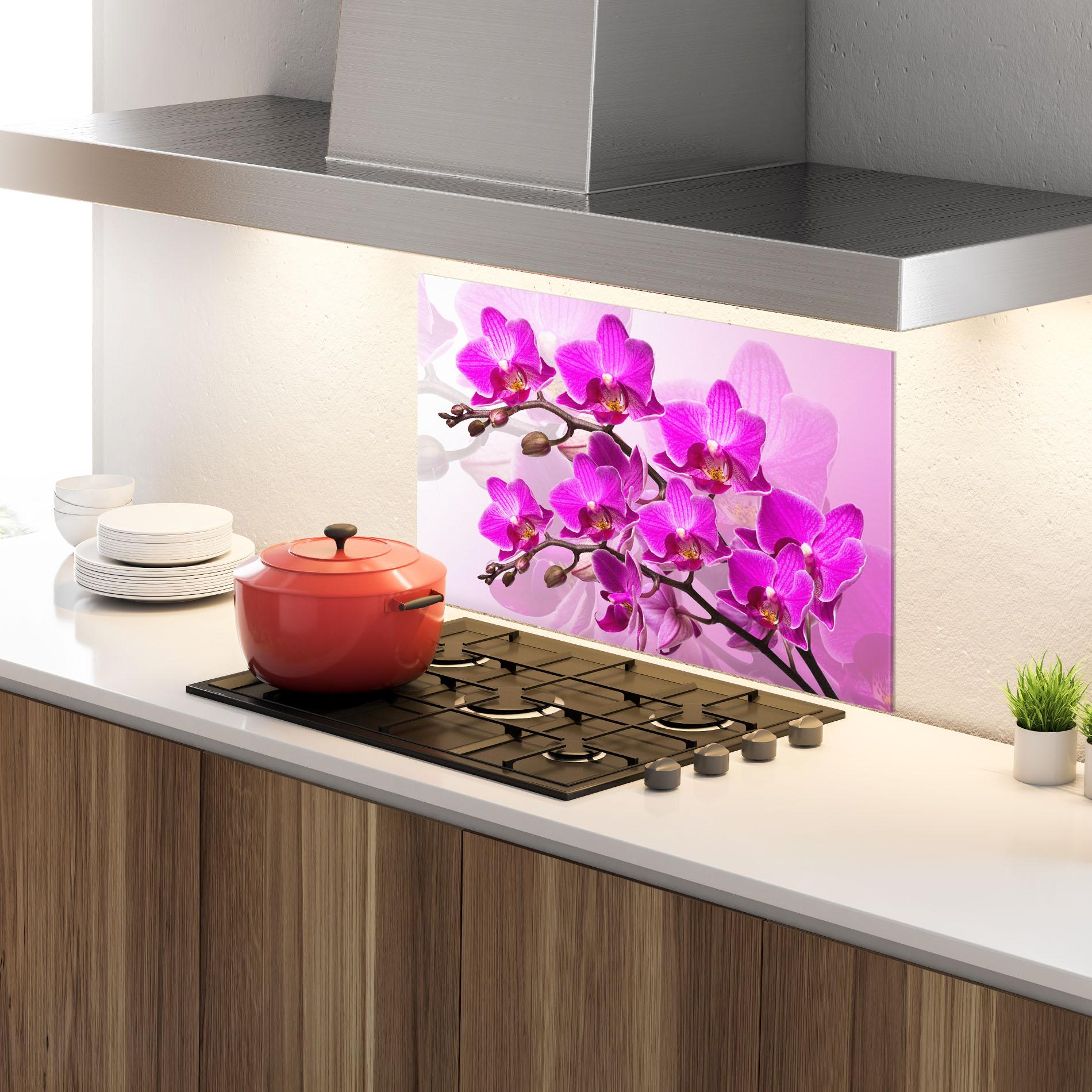 Küchenrückwand Glas Flori Roz mockup 4
