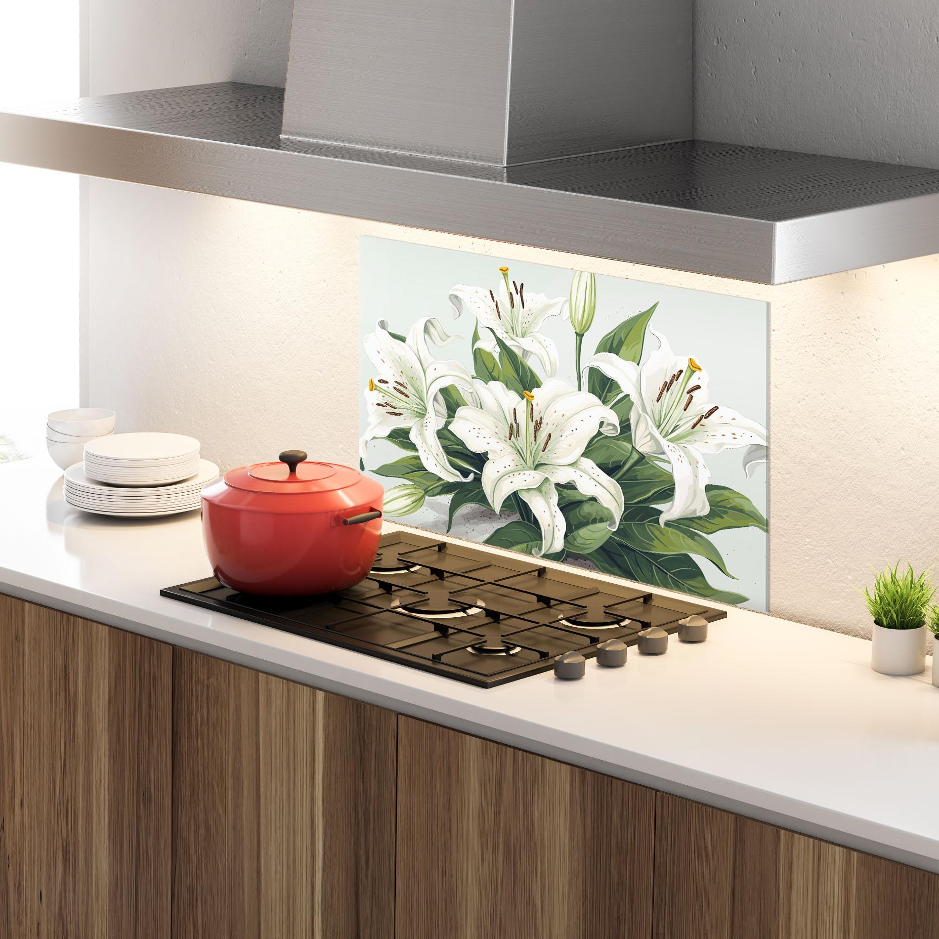 Küchenrückwand Glas Light Lily Art mockup 4