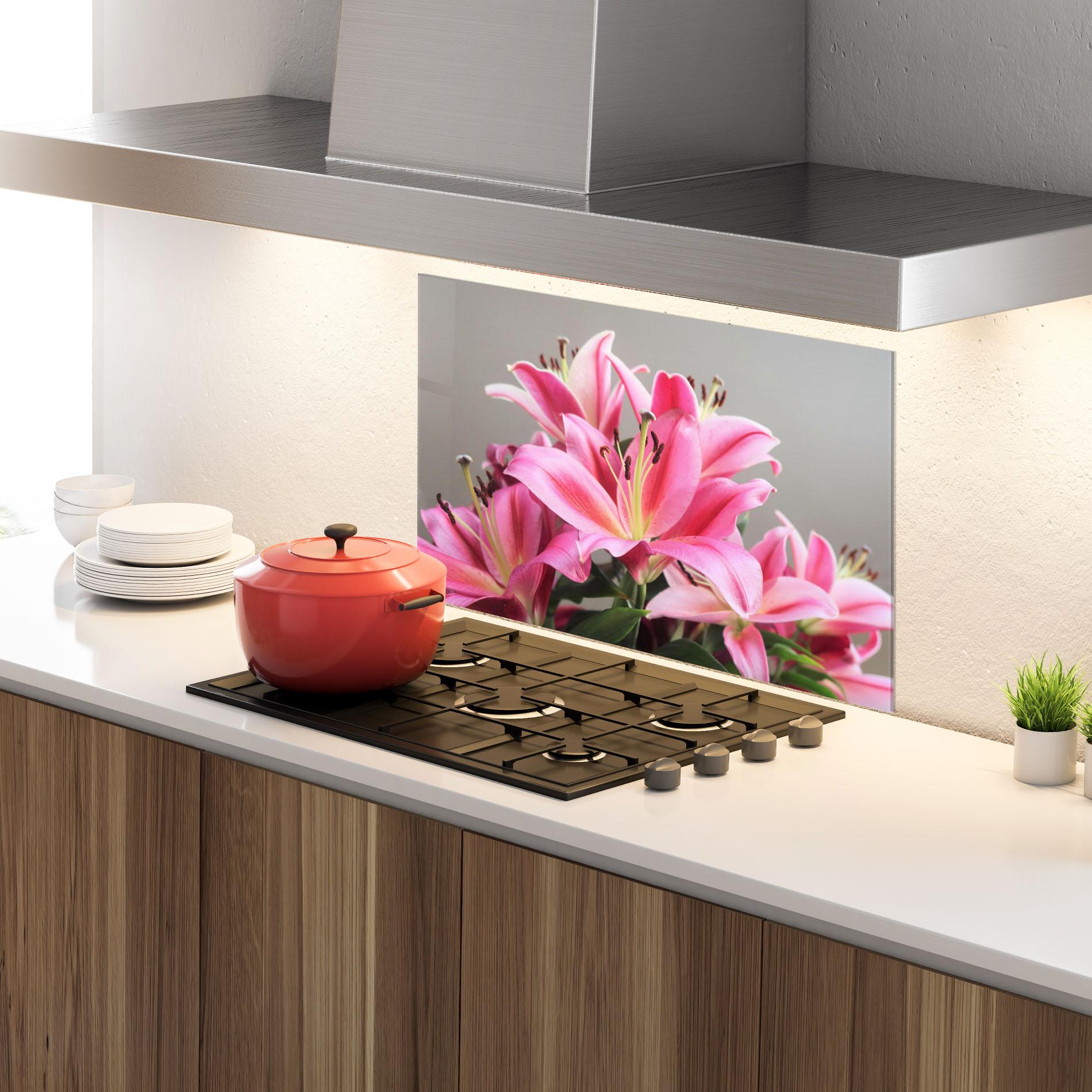 Küchenrückwand Glas Light Pink Lily View mockup 4