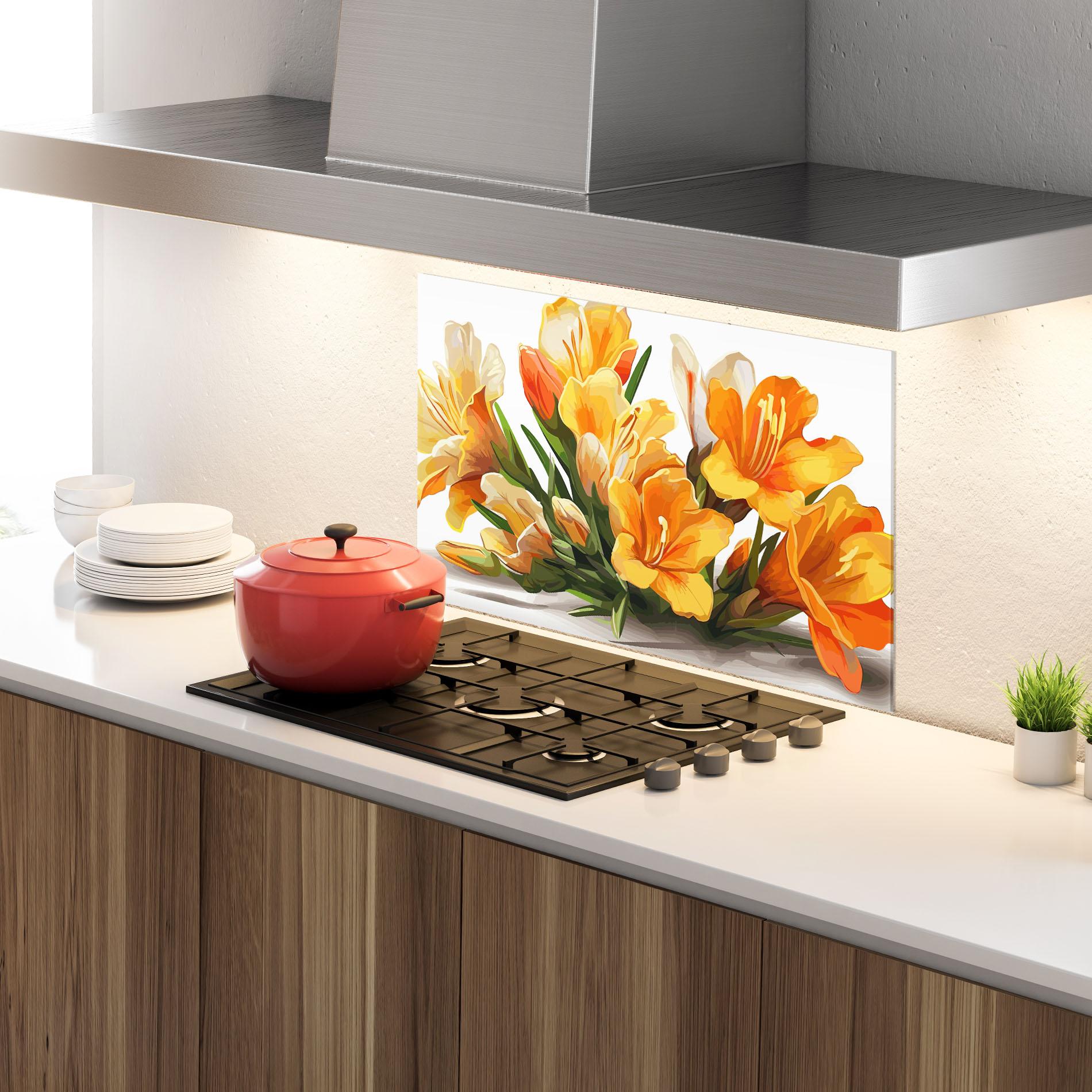 Küchenrückwand Glas Orange Lily Art mockup 4