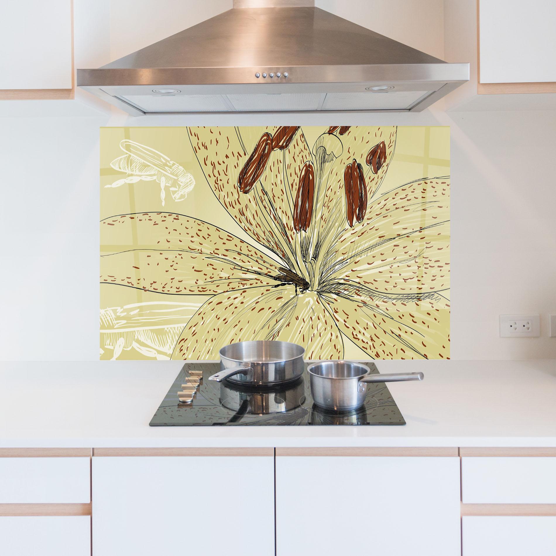 Küchenrückwand Glas Cream Lily Bee mockup 5