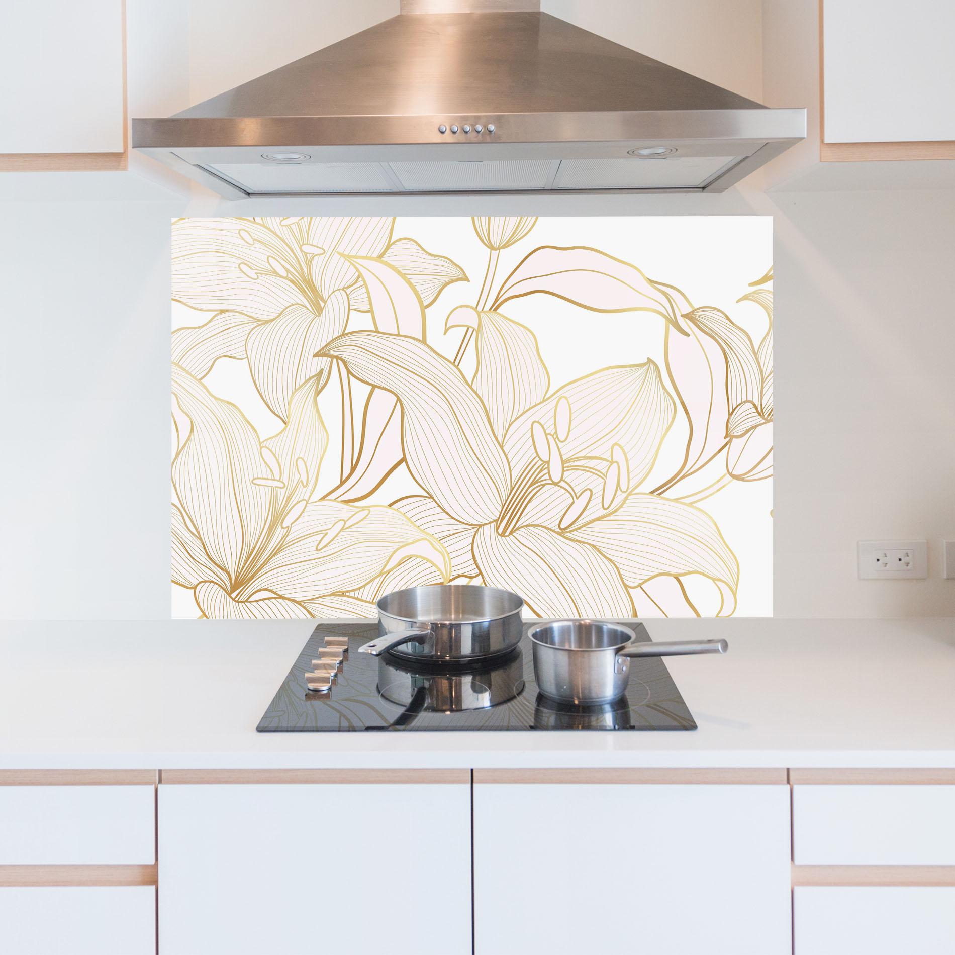 Küchenrückwand Glas Gold Lily mockup 5
