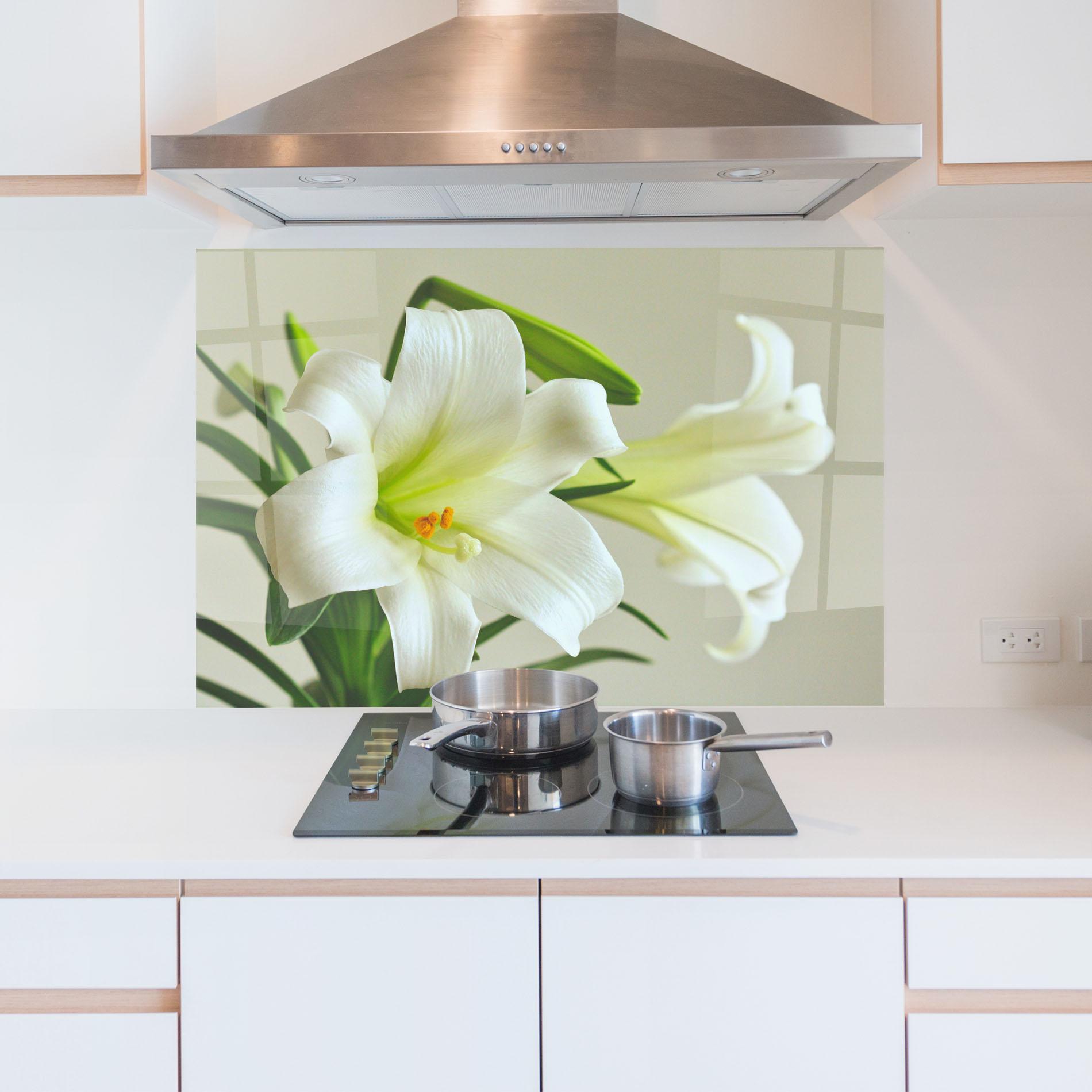 Küchenrückwand Glas Green Lily mockup 5