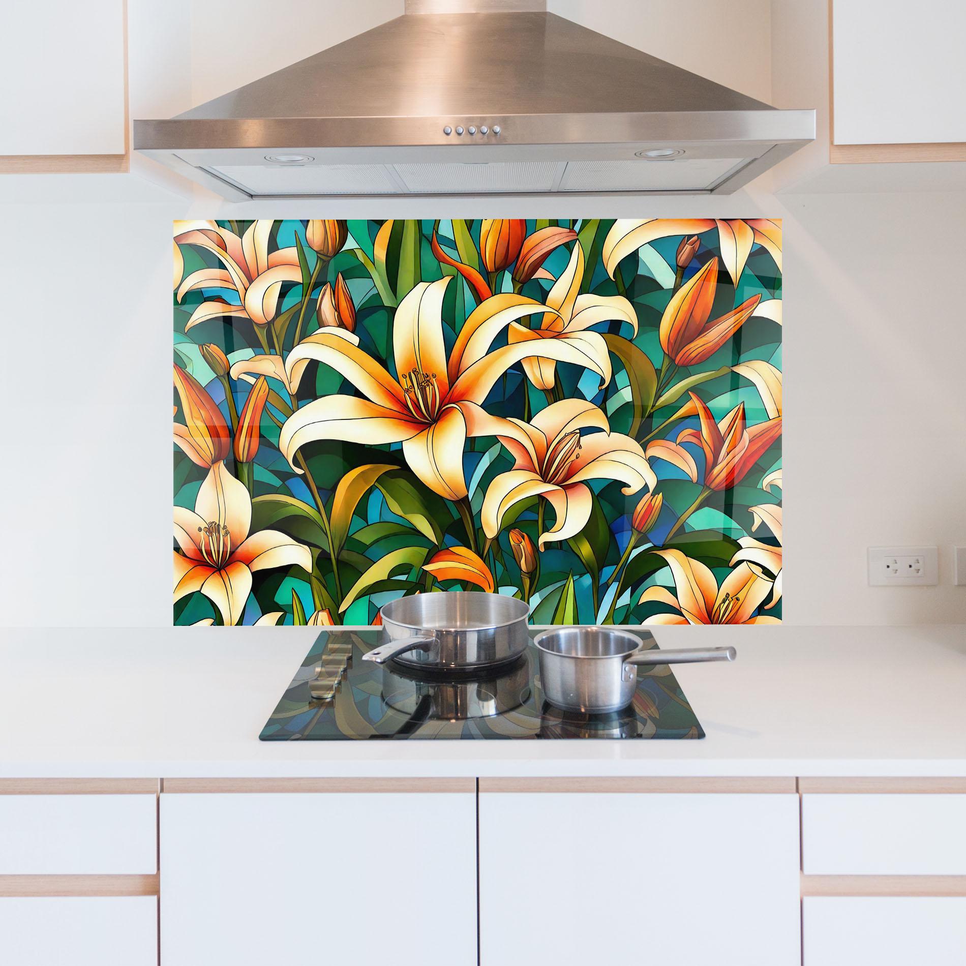 Küchenrückwand Glas Lily Pattern mockup 5