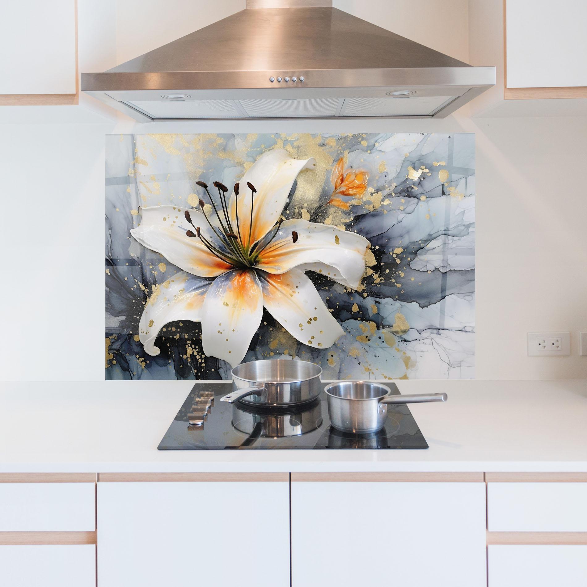 Küchenrückwand Glas Lily With Orange Painting mockup 5