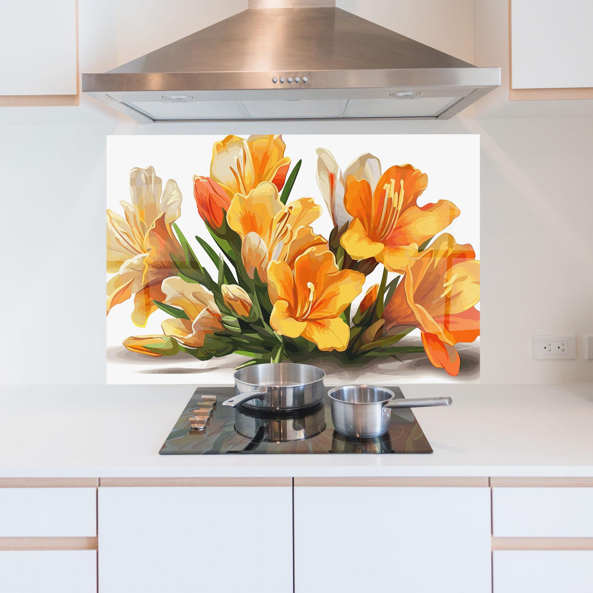 Küchenrückwand Glas Orange Lily Art mockup 5