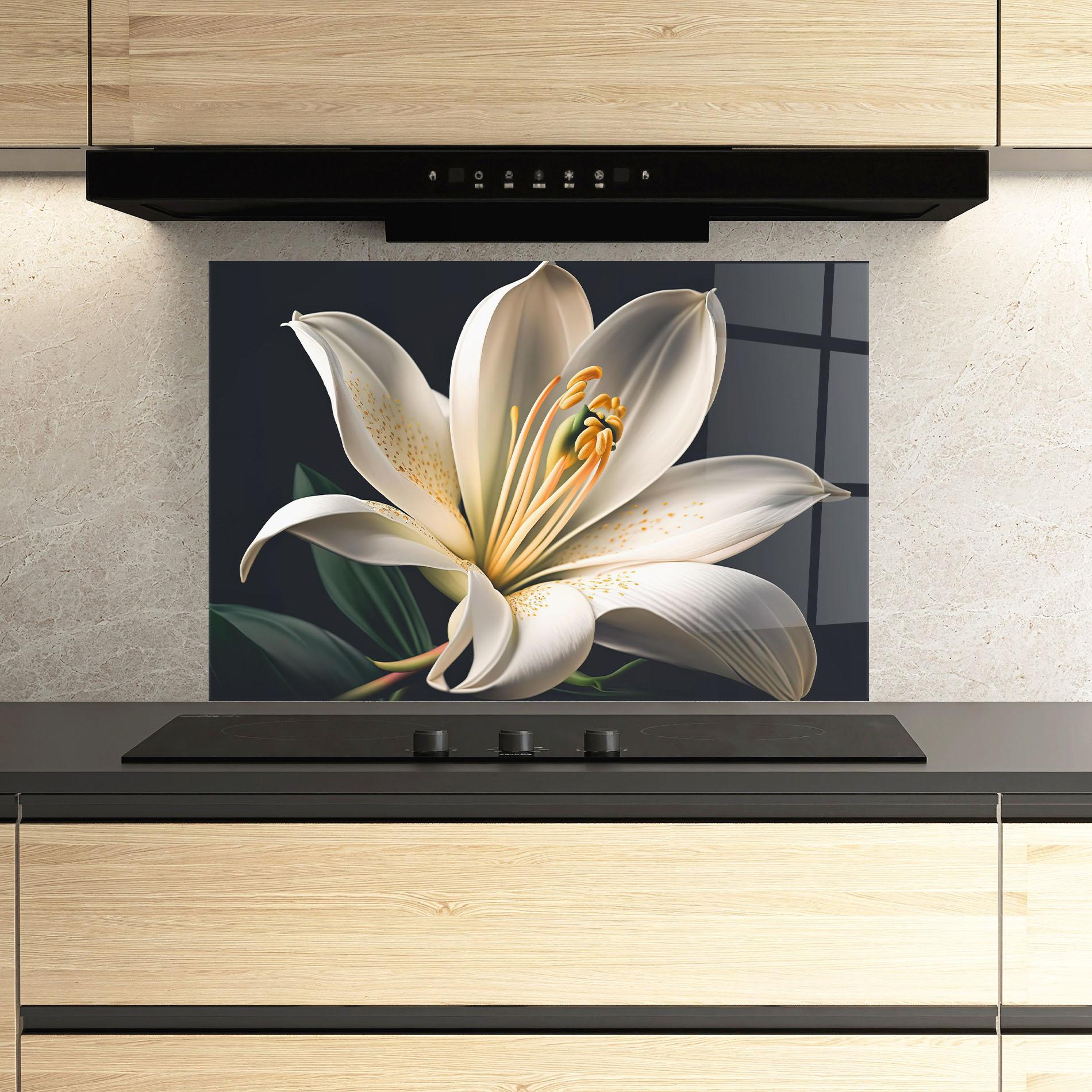 Küchenrückwand Glas Big Lily View mockup 3