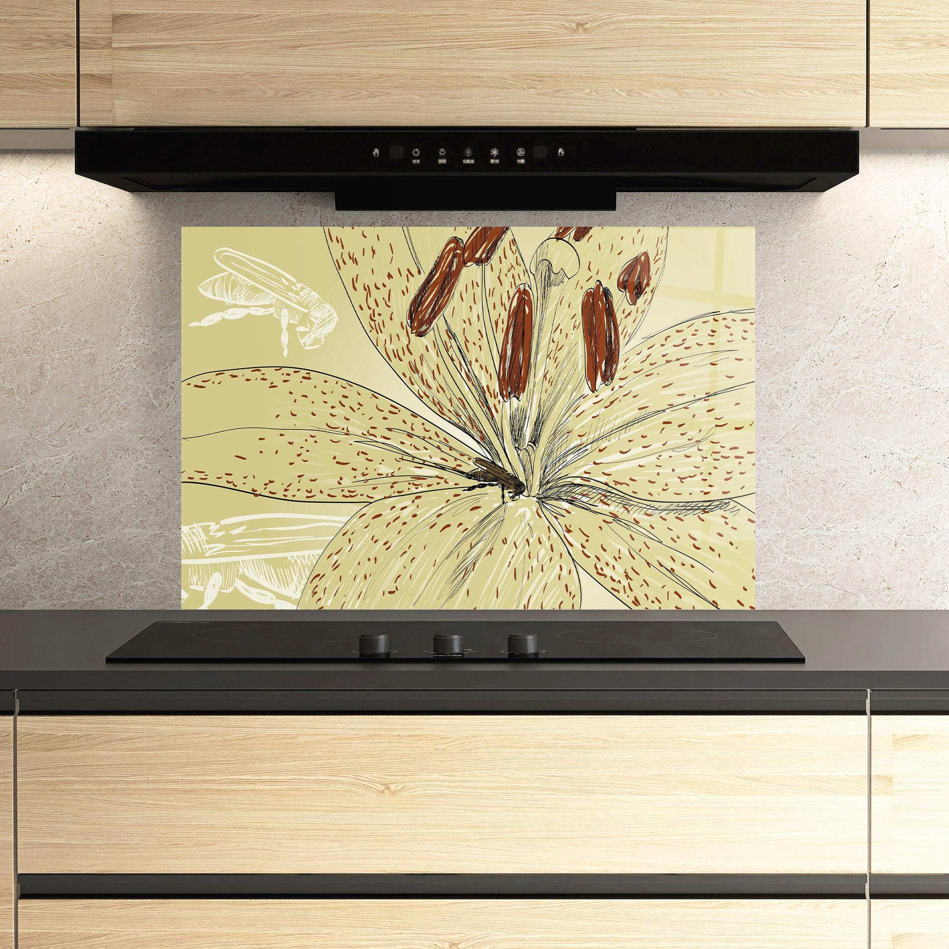 Küchenrückwand Glas Cream Lily Bee mockup 3