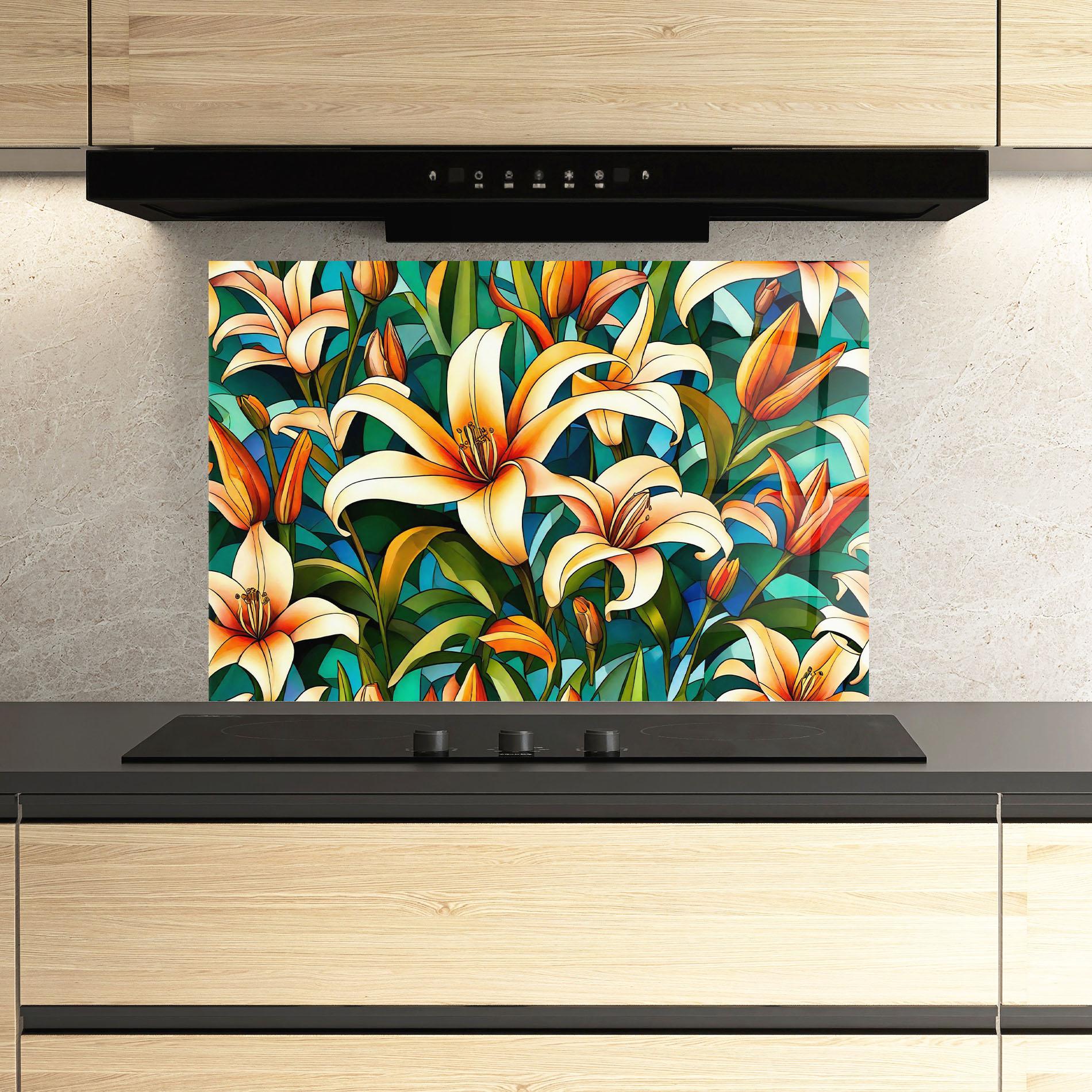 Küchenrückwand Glas Lily Pattern mockup 3