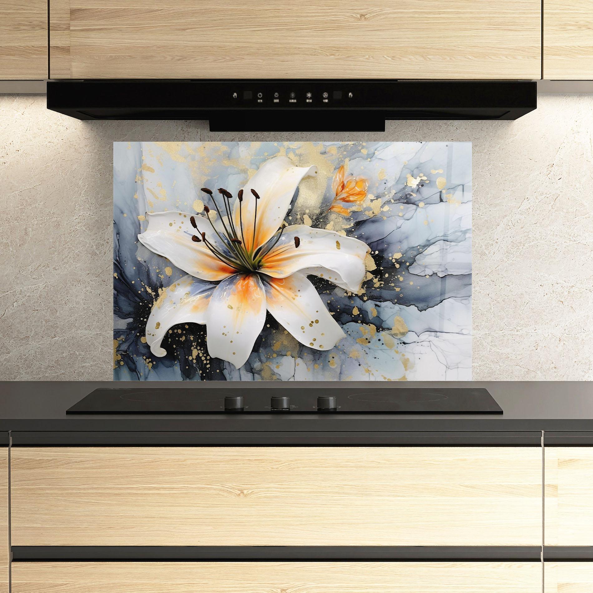 Küchenrückwand Glas Lily With Orange Painting mockup 3