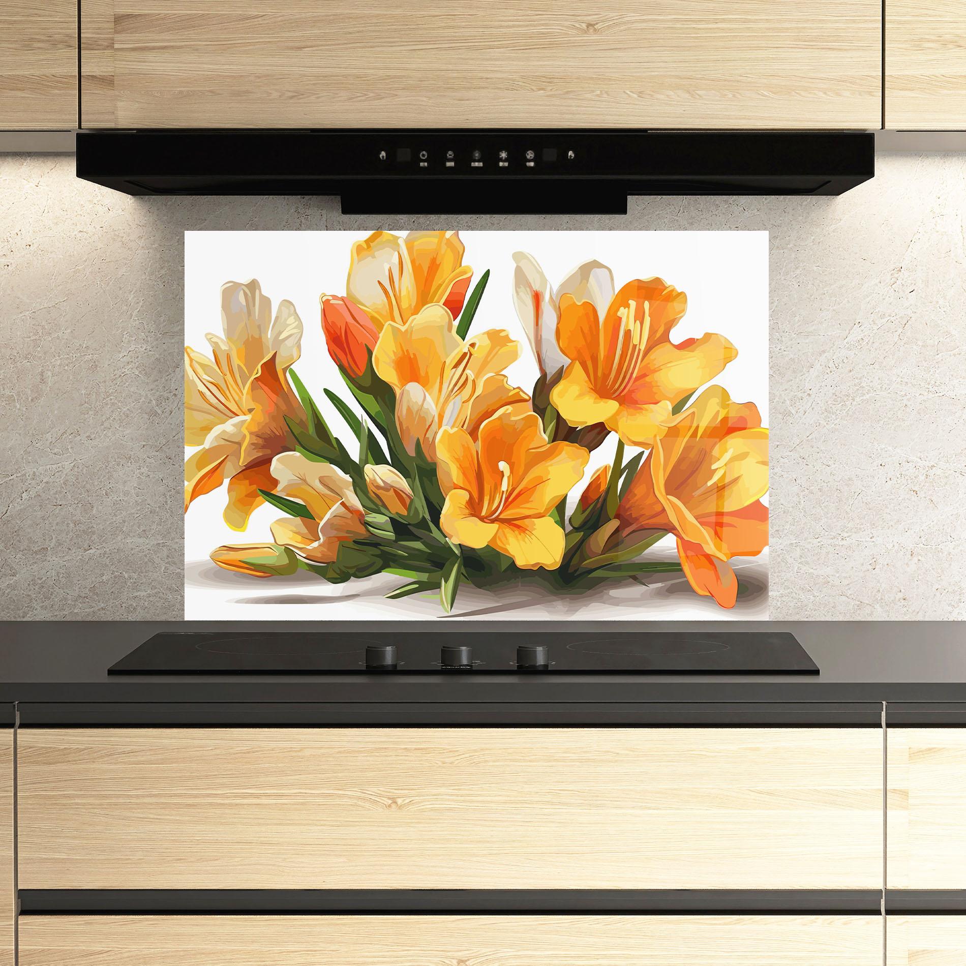 Küchenrückwand Glas Orange Lily Art mockup 3