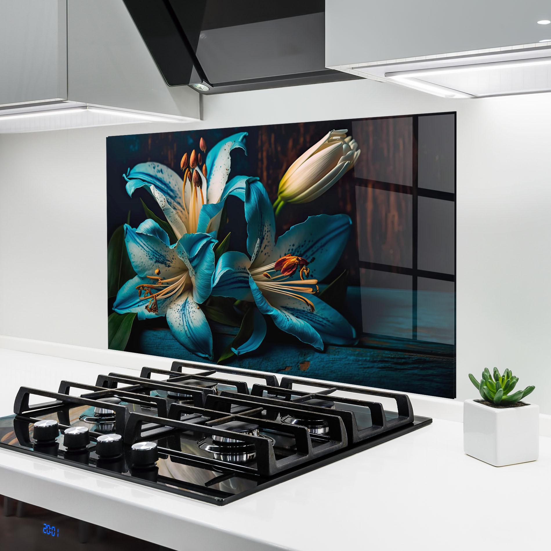 Küchenrückwand Glas Blue Lily mockup 6