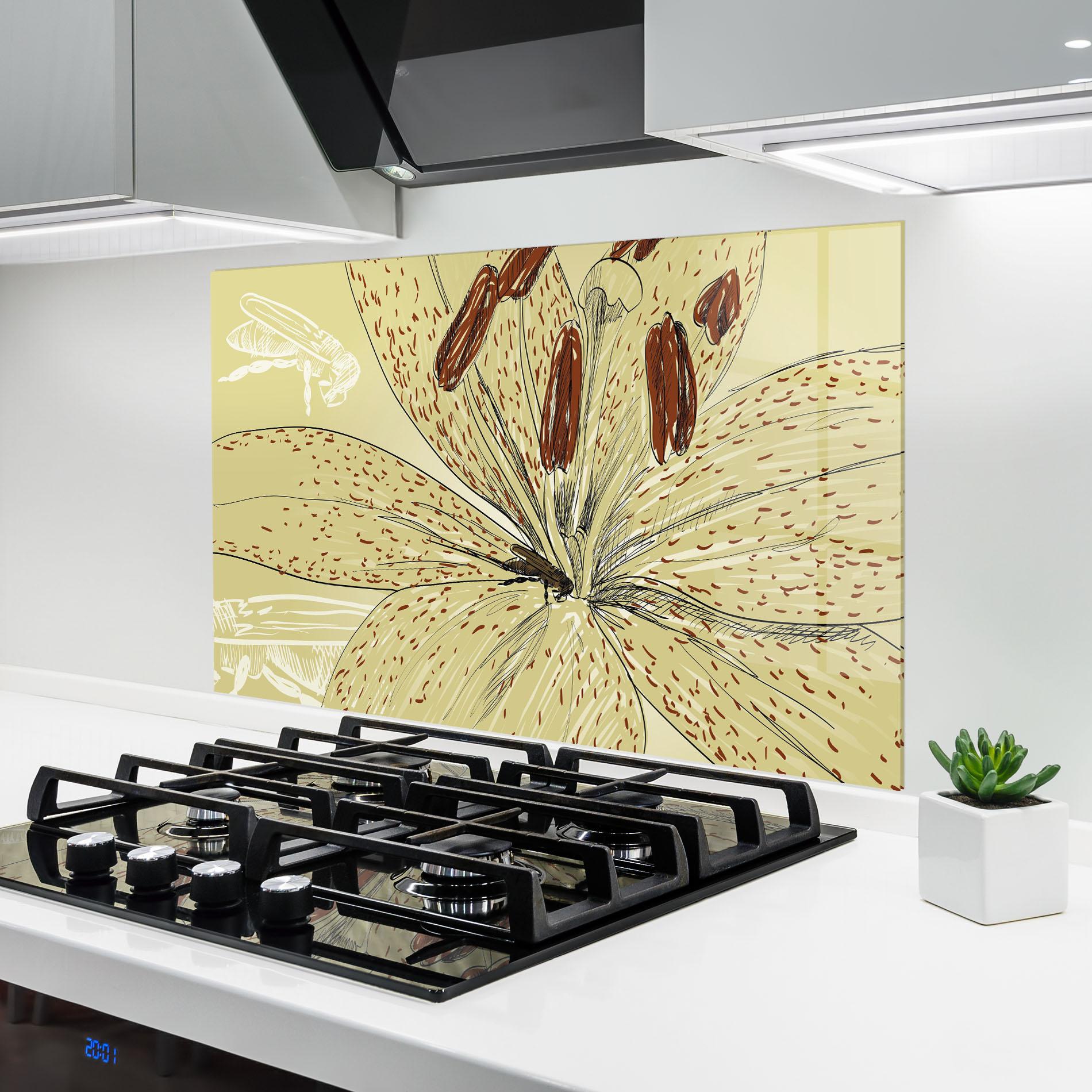 Küchenrückwand Glas Cream Lily Bee mockup 6