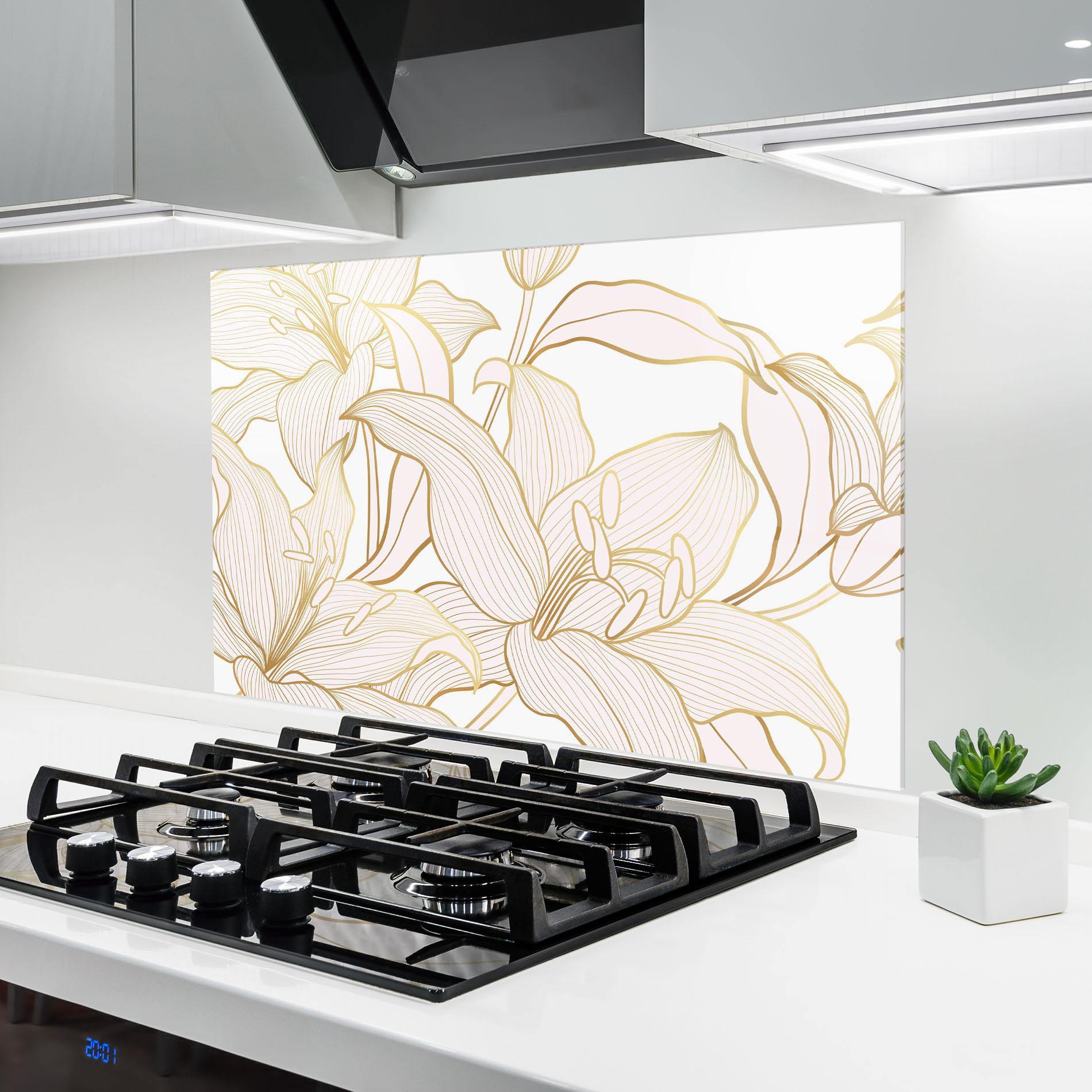 Küchenrückwand Glas Gold Lily mockup 6