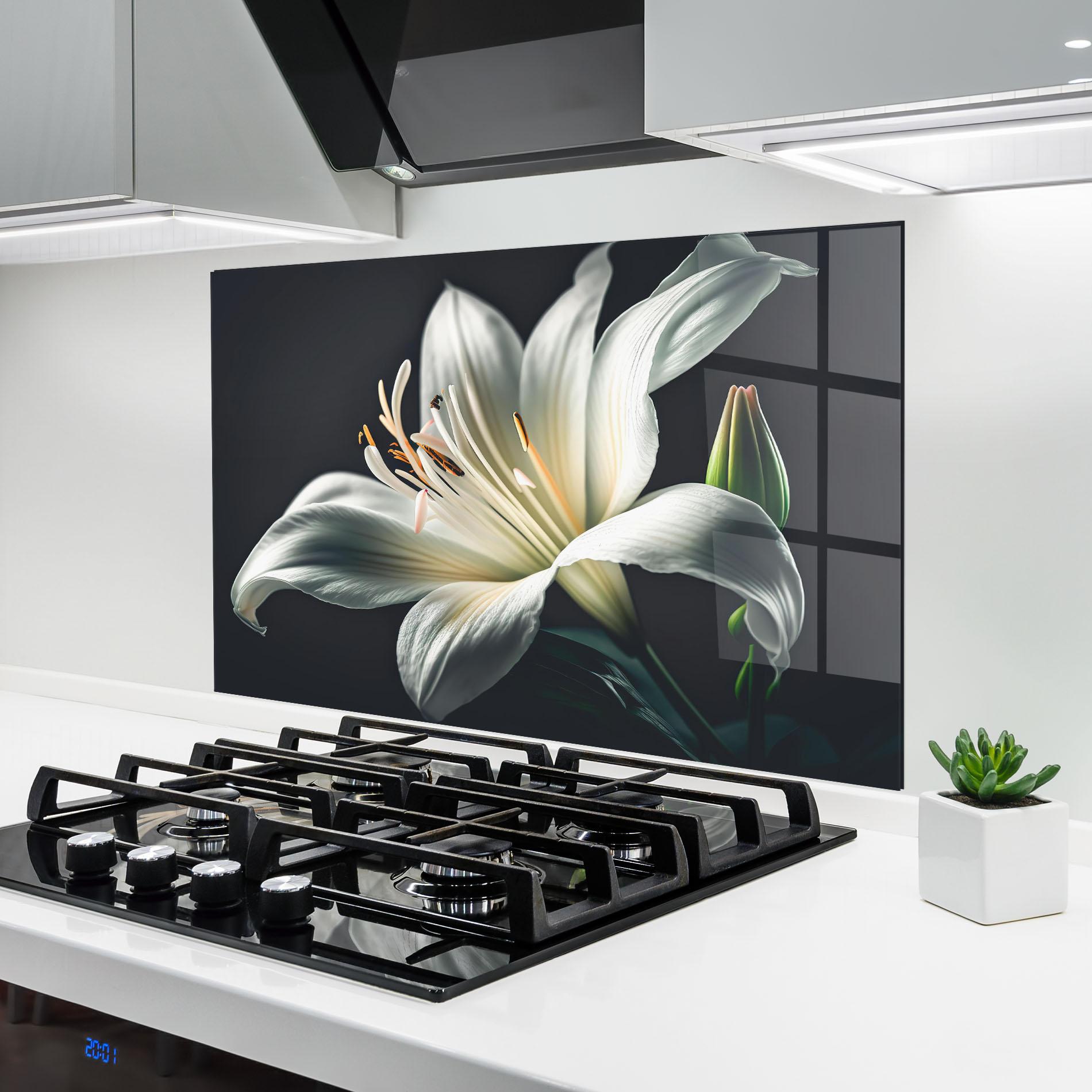 Küchenrückwand Glas Light Grey Lily mockup 6