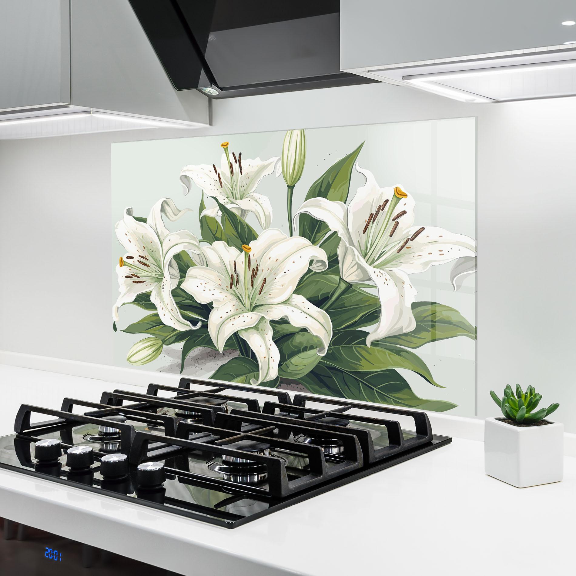 Küchenrückwand Glas Light Lily Art mockup 6