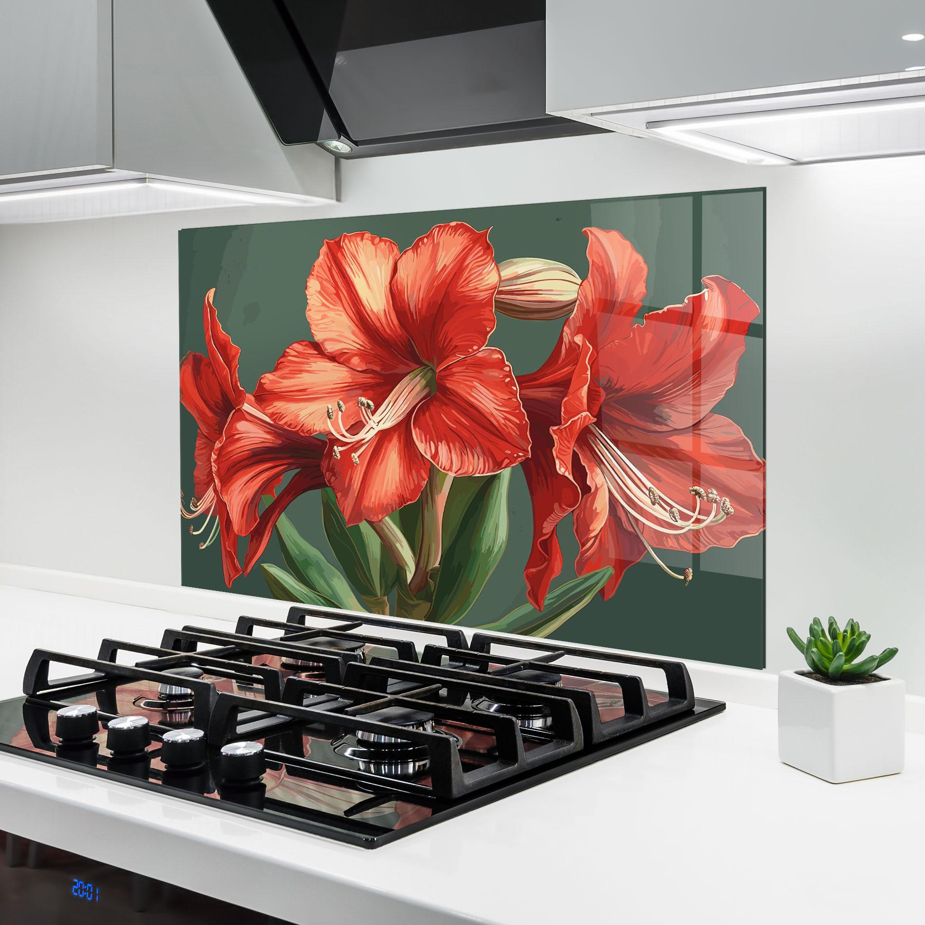 Küchenrückwand Glas Lily Orange Art mockup 6