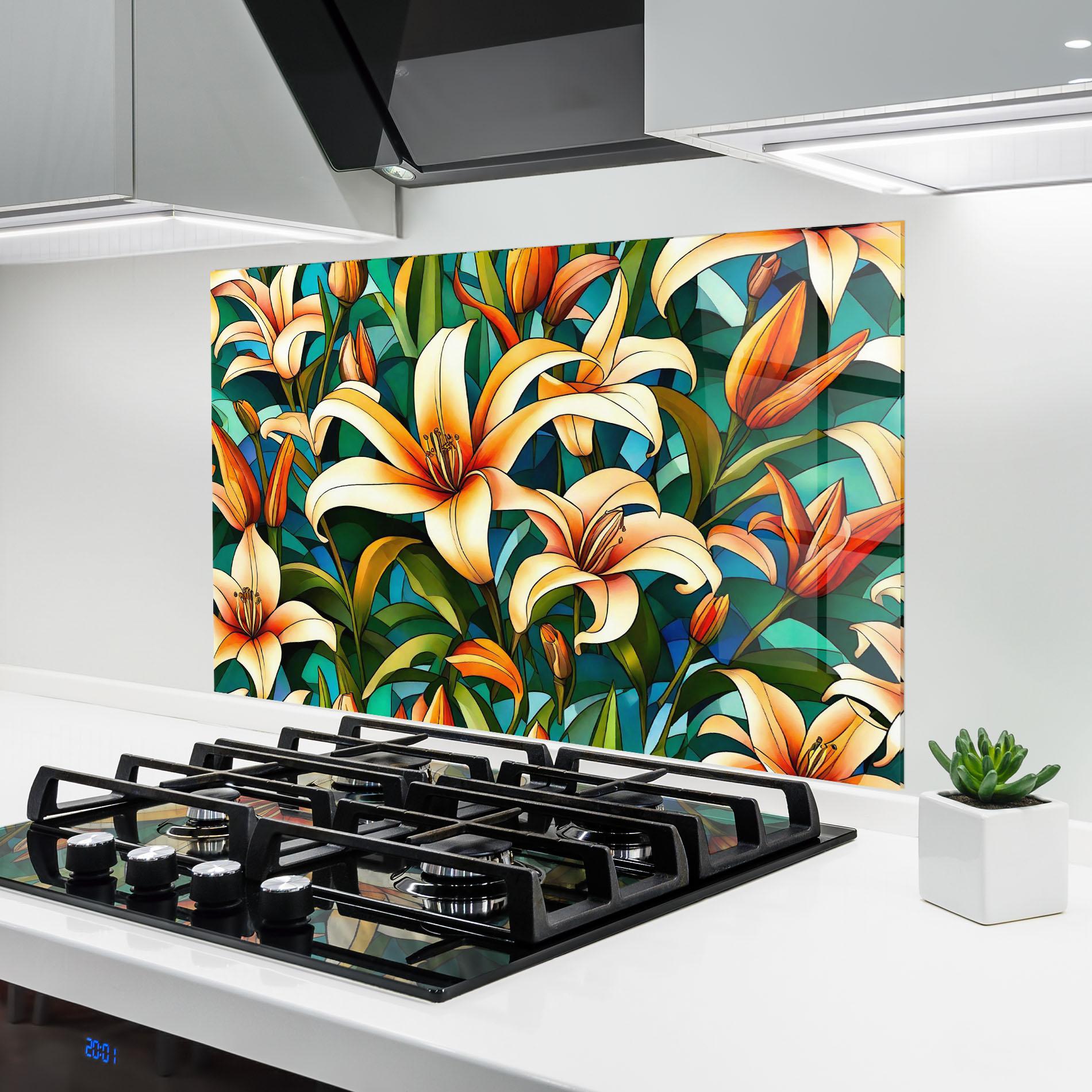 Küchenrückwand Glas Lily Pattern mockup 6