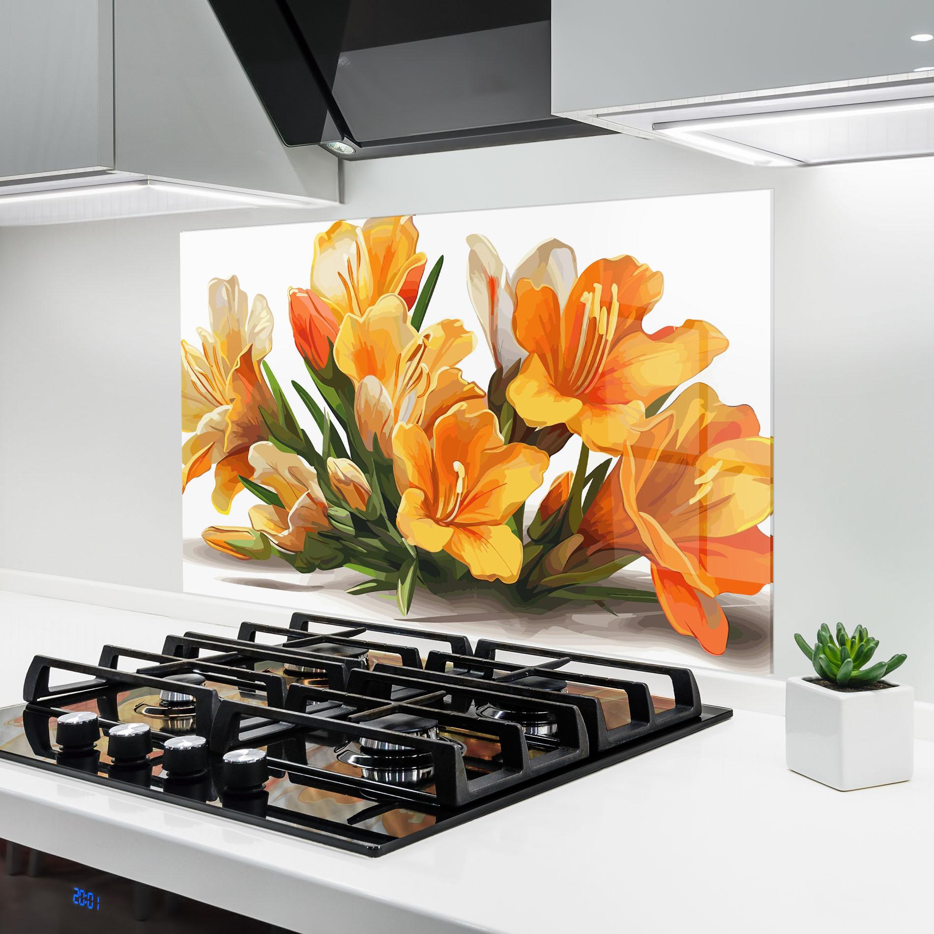 Küchenrückwand Glas Orange Lily Art mockup 6