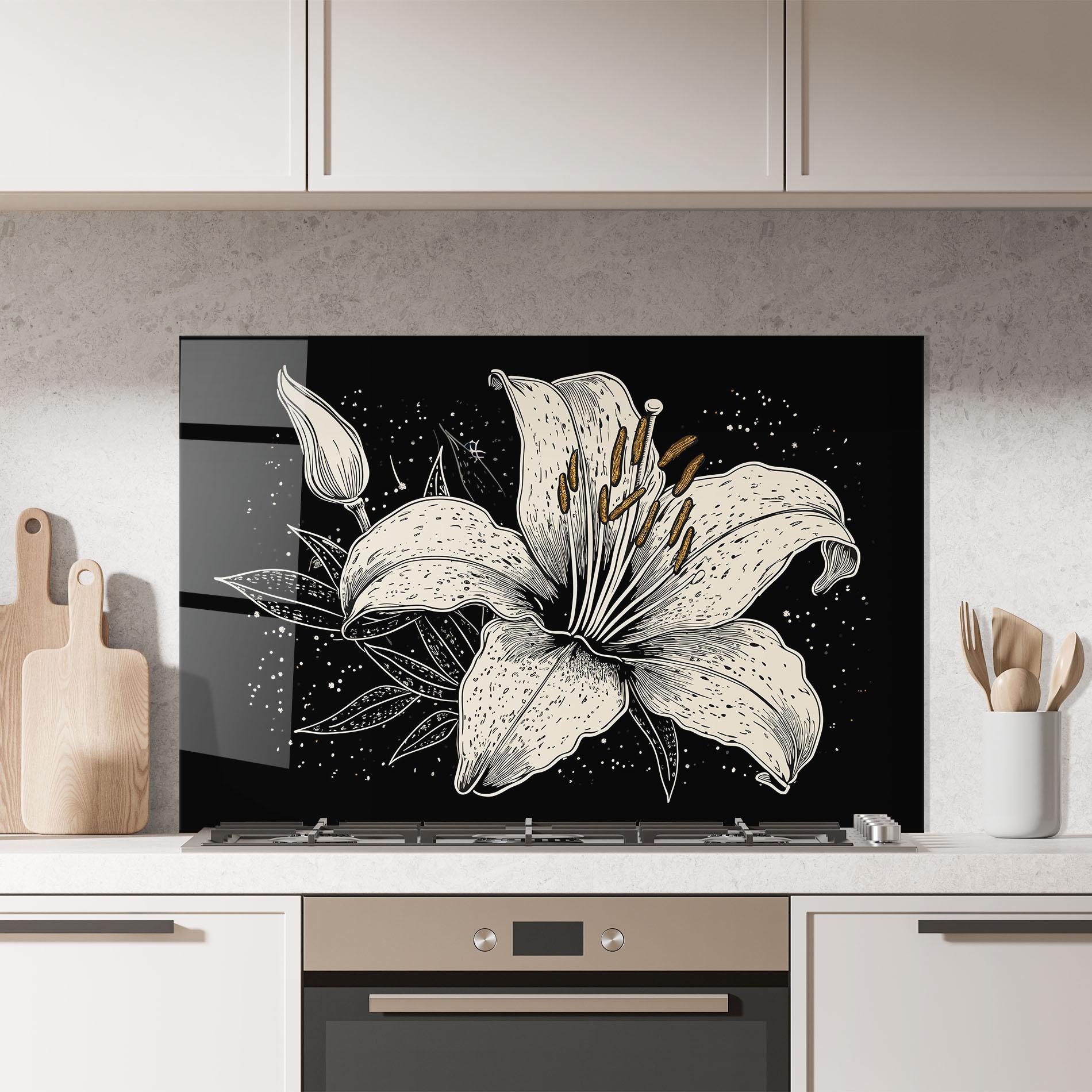 Küchenrückwand Glas Cream Black Lily mockup 7