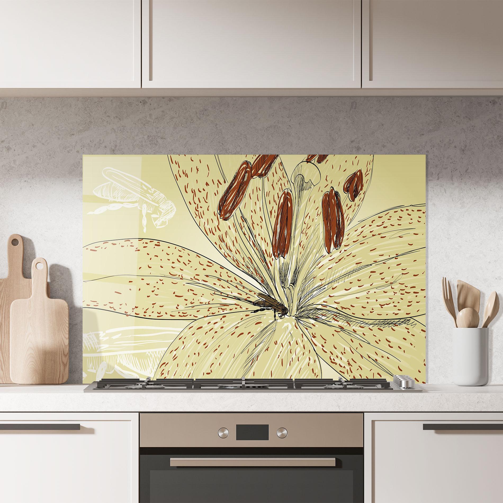 Küchenrückwand Glas Cream Lily Bee mockup 7