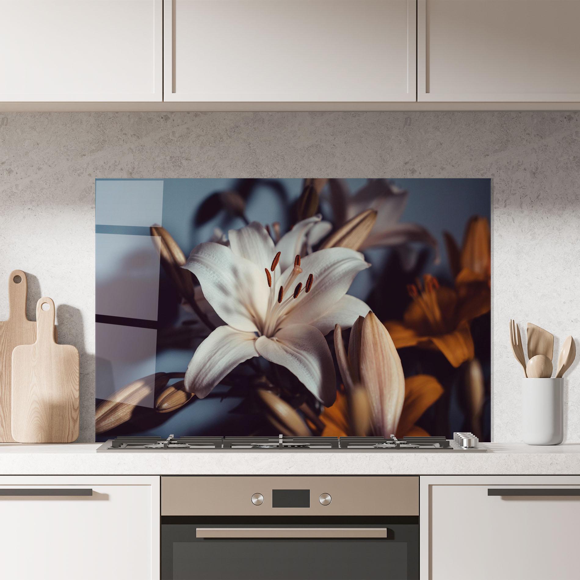 Küchenrückwand Glas Cream Lily mockup 7