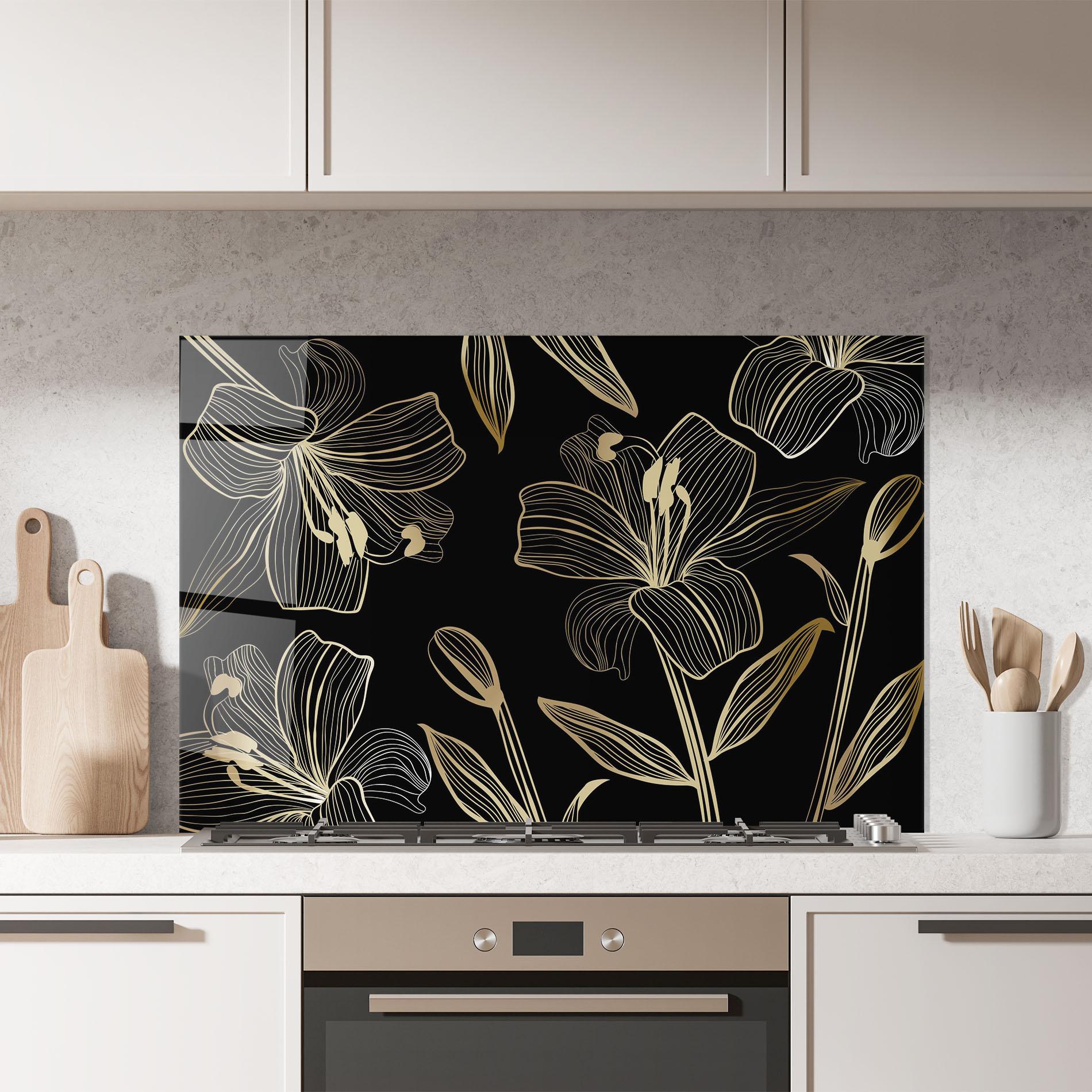 Küchenrückwand Glas Gold Black Lily mockup 7