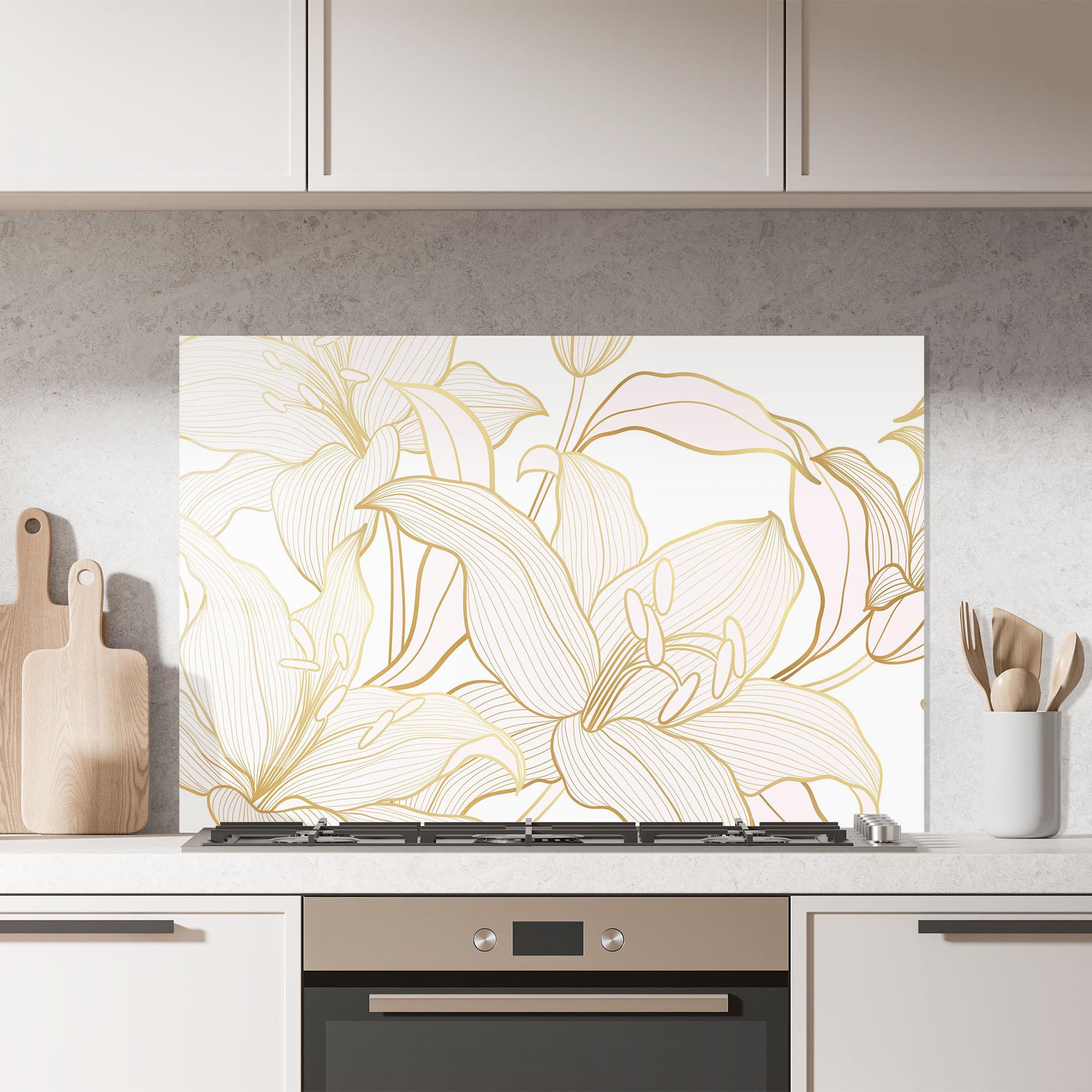 Küchenrückwand Glas Gold Lily mockup 7