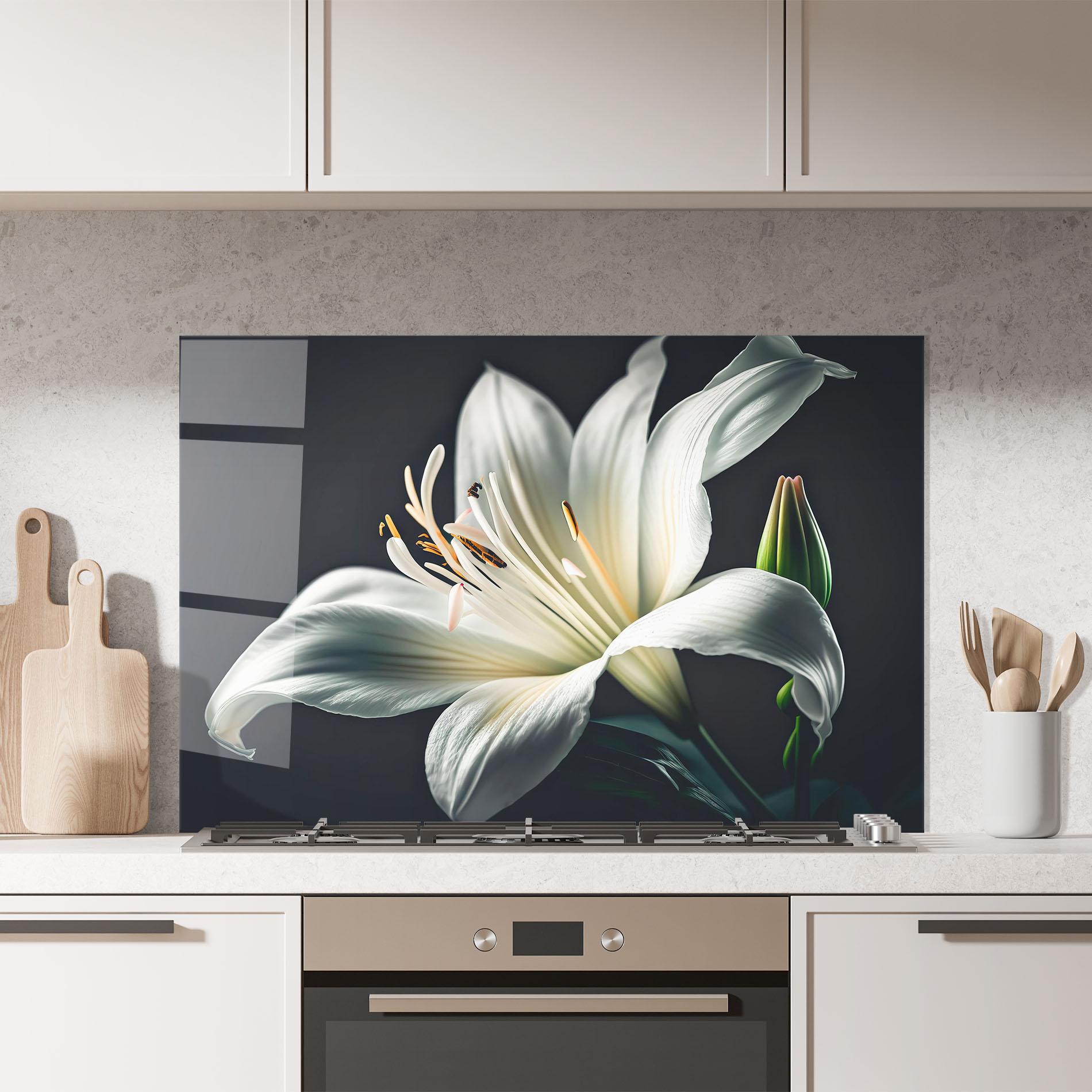 Küchenrückwand Glas Light Grey Lily mockup 7
