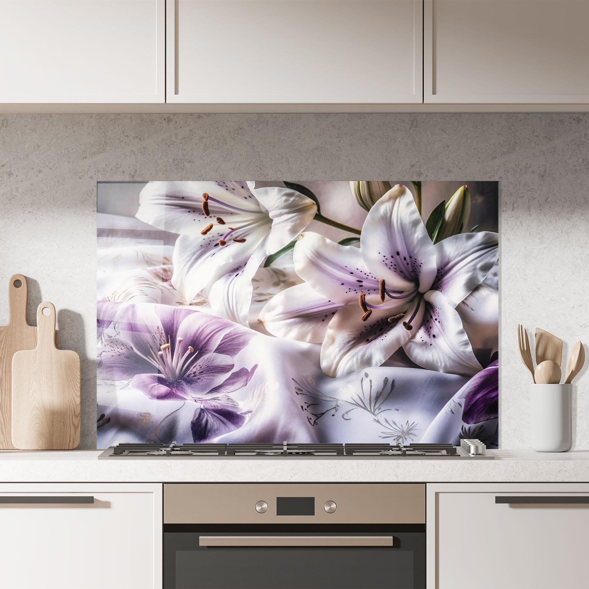 Küchenrückwand Glas Light Purple Lily mockup 7