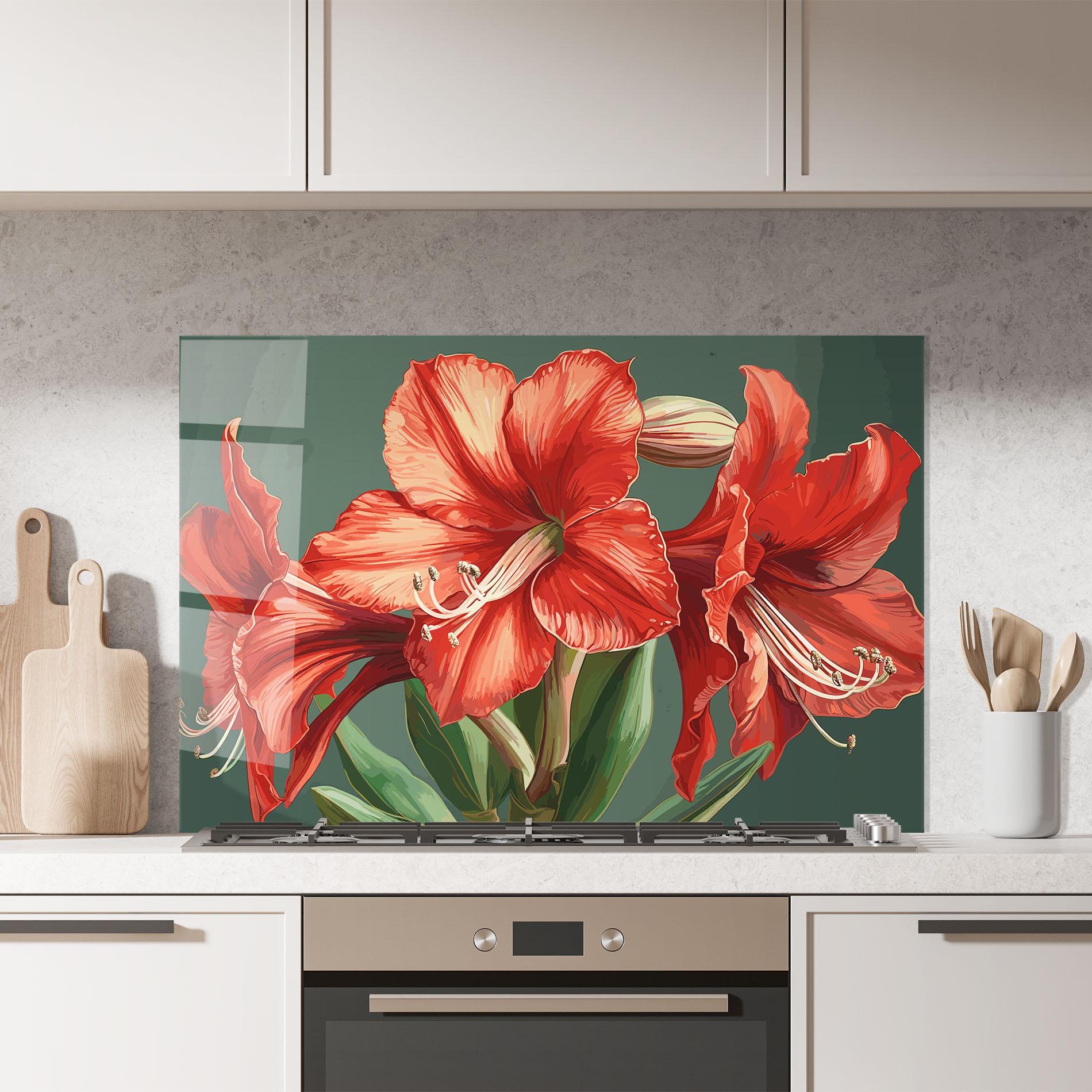 Küchenrückwand Glas Lily Orange Art mockup 7