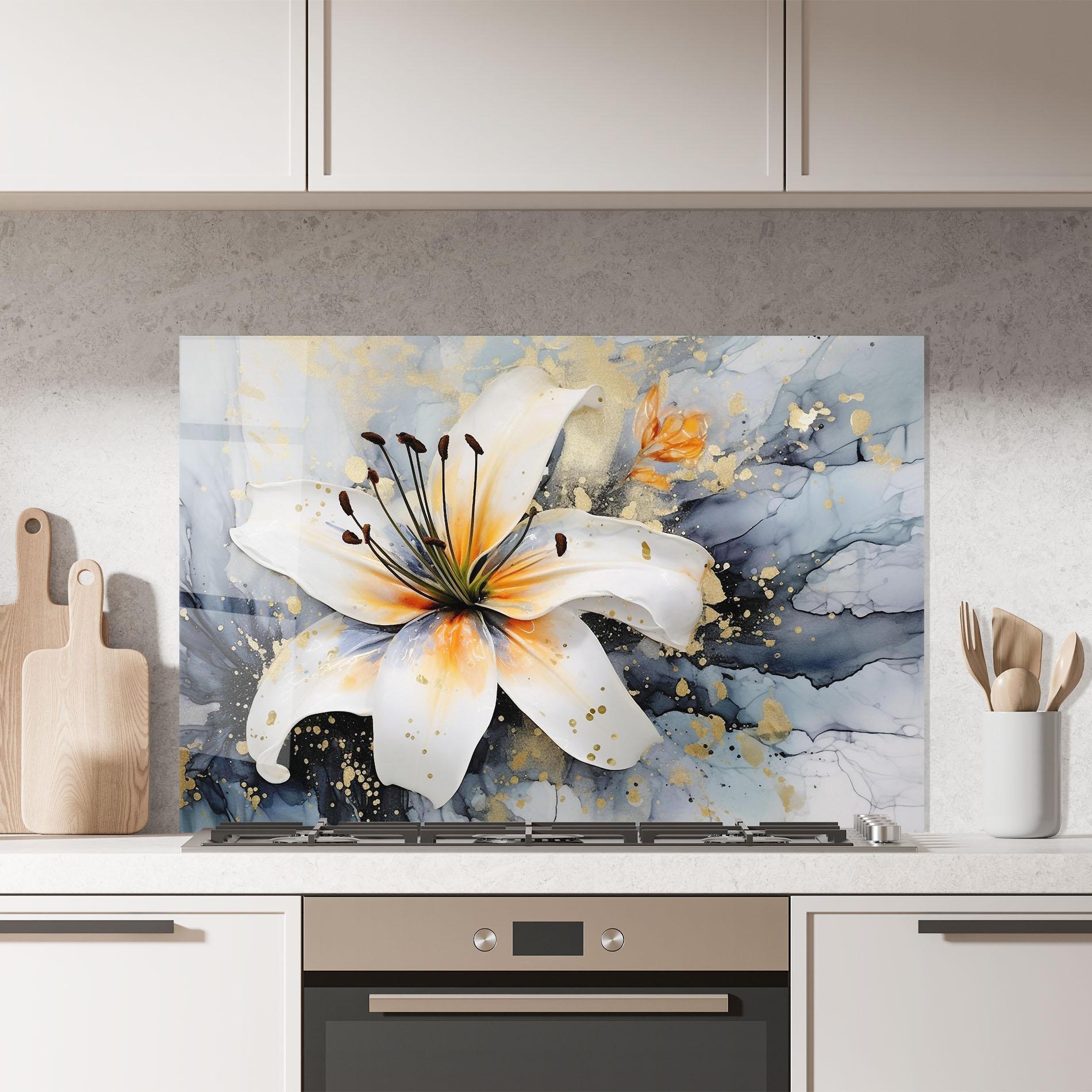 Küchenrückwand Glas Lily With Orange Painting mockup 7