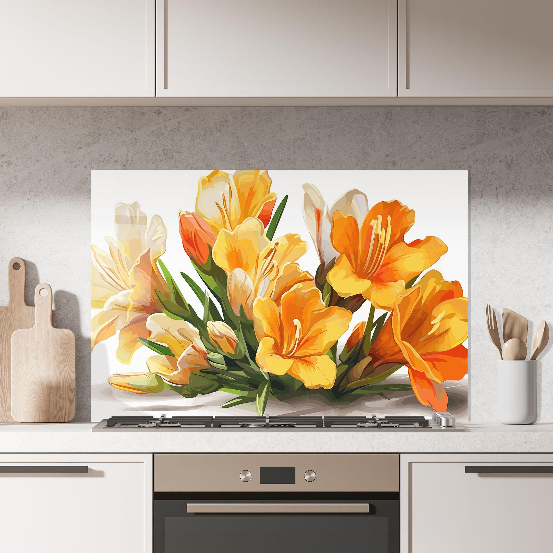 Küchenrückwand Glas Orange Lily Art mockup 7