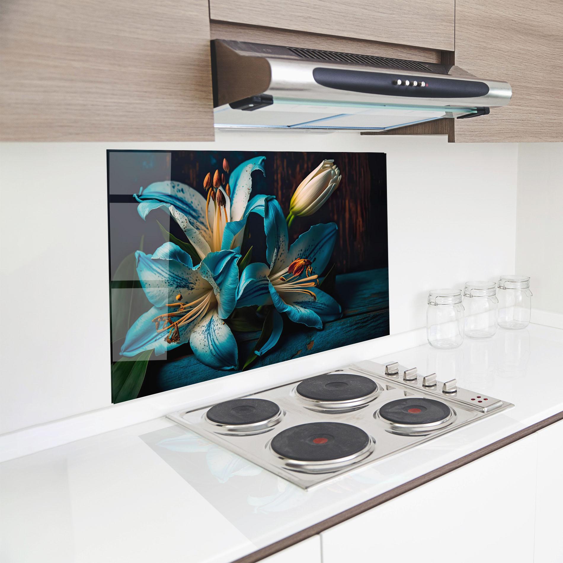 Küchenrückwand Glas Blue Lily mockup 8