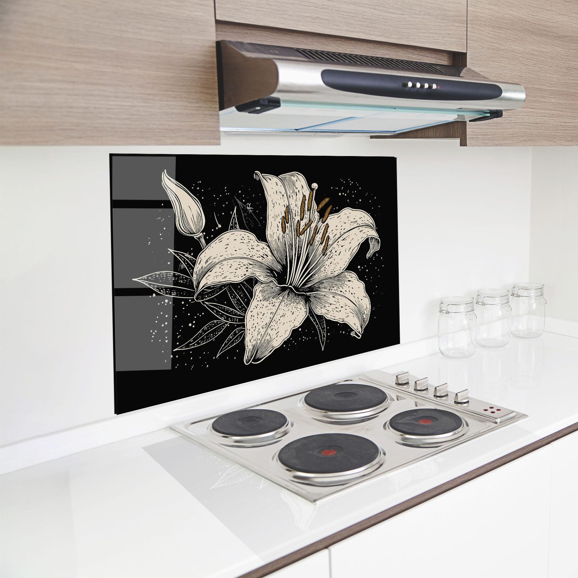 Küchenrückwand Glas Cream Black Lily mockup 8