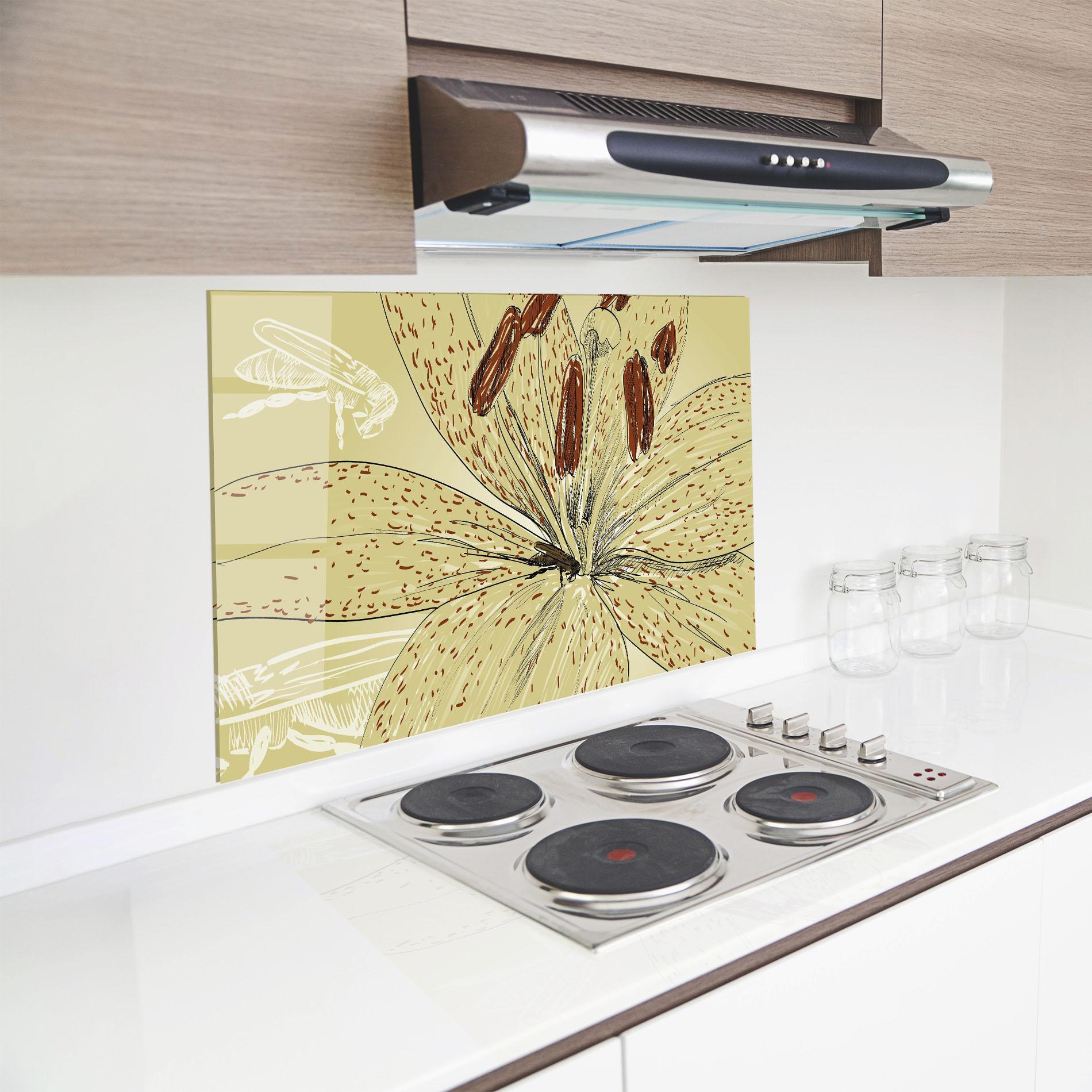 Küchenrückwand Glas Cream Lily Bee mockup 8