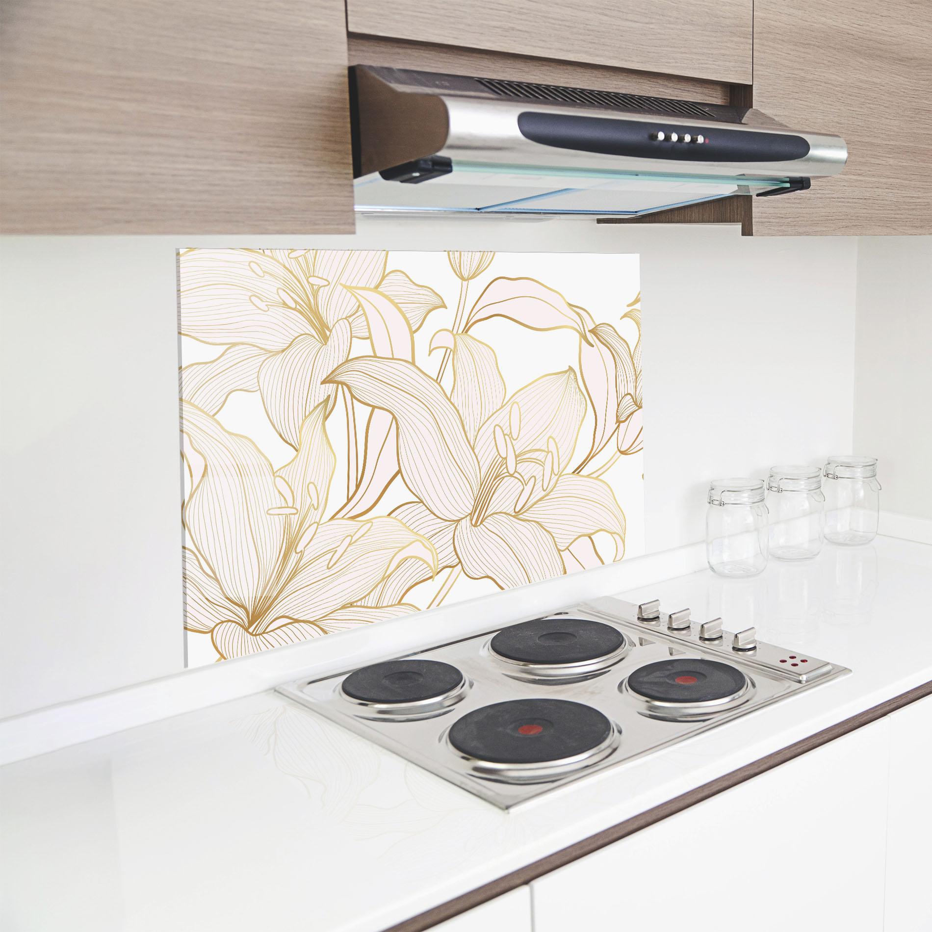 Küchenrückwand Glas Gold Lily mockup 8