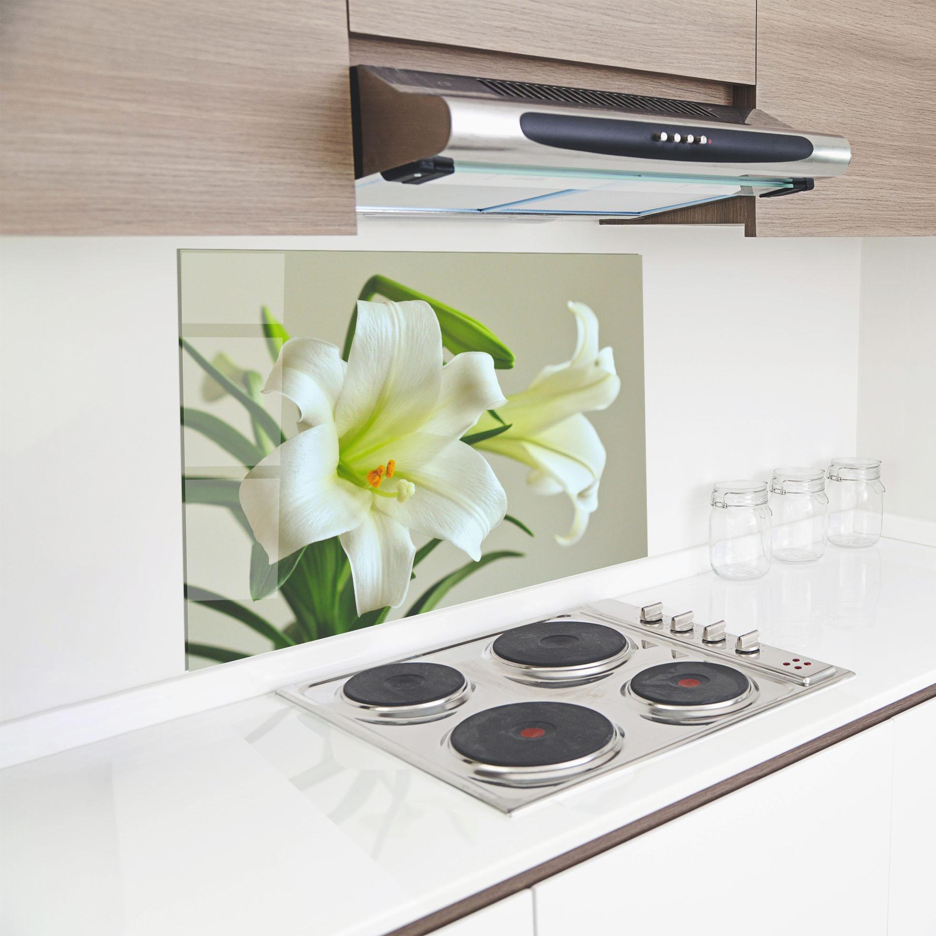 Küchenrückwand Glas Green Lily mockup 8