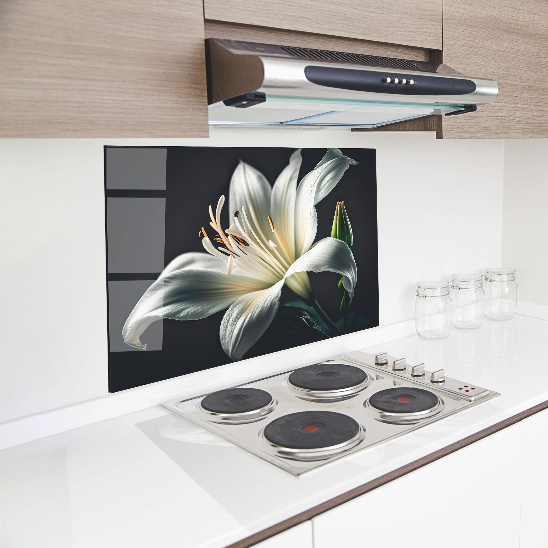 Küchenrückwand Glas Light Grey Lily mockup 8