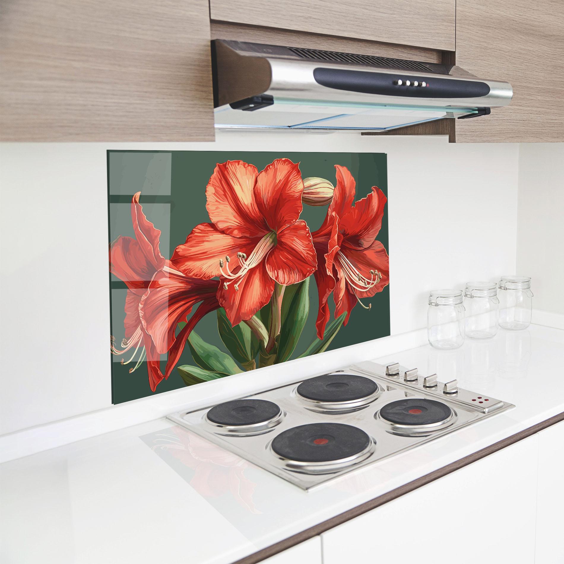 Küchenrückwand Glas Lily Orange Art mockup 8