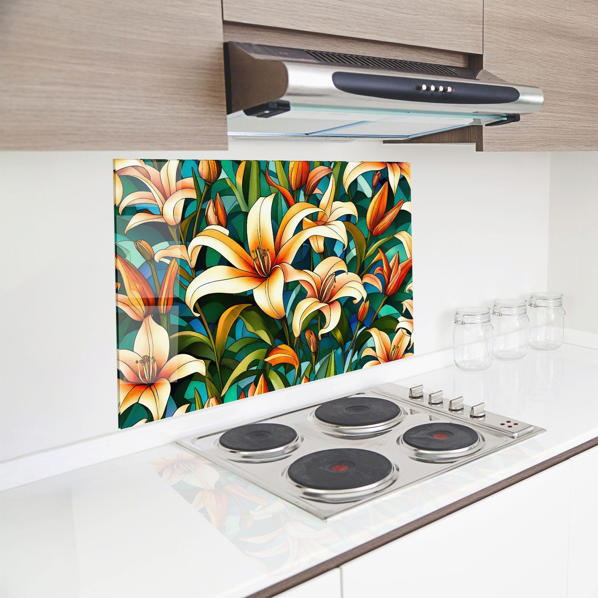 Küchenrückwand Glas Lily Pattern mockup 8