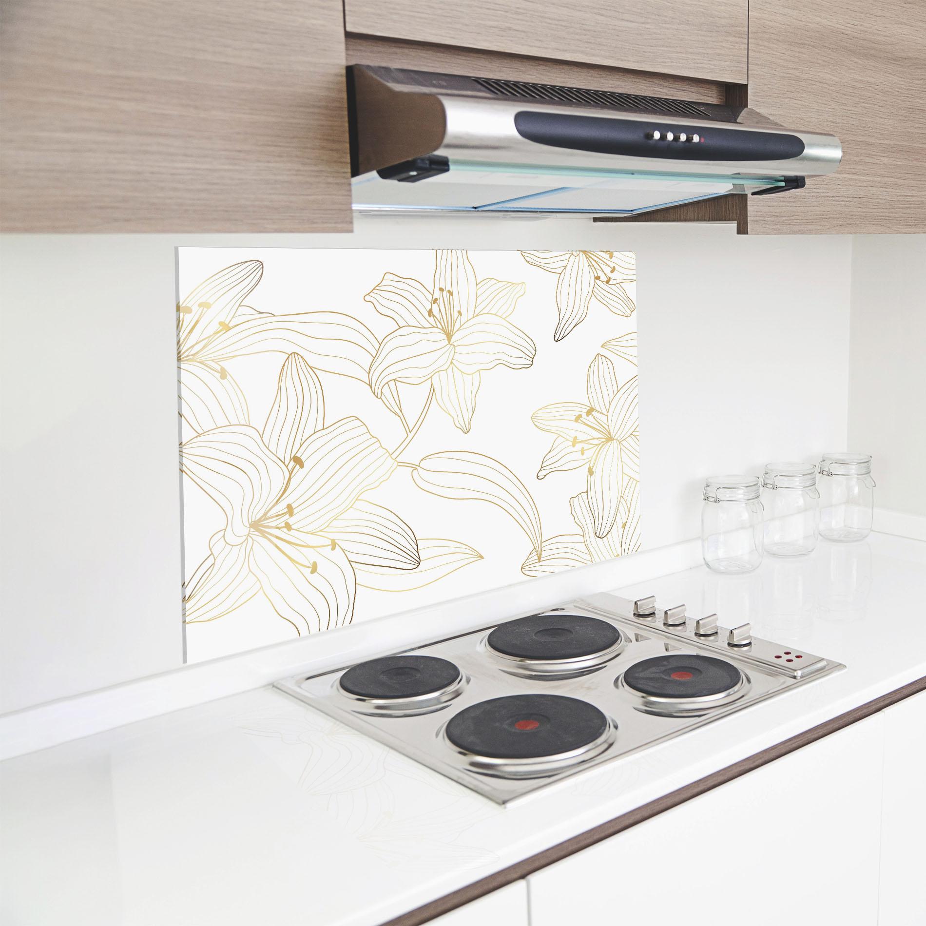 Küchenrückwand Glas Luxury Golden Lily mockup 8