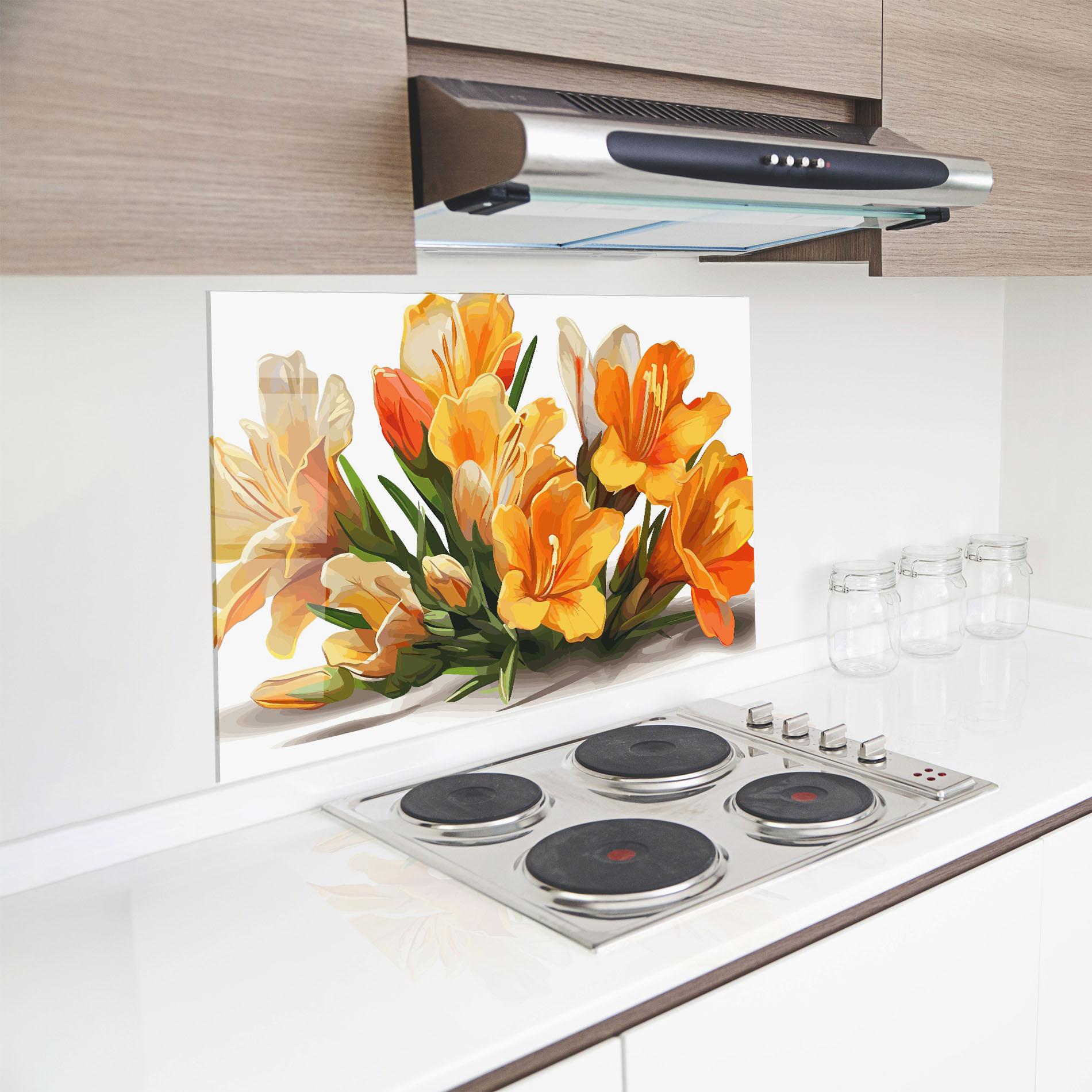 Küchenrückwand Glas Orange Lily Art mockup 8