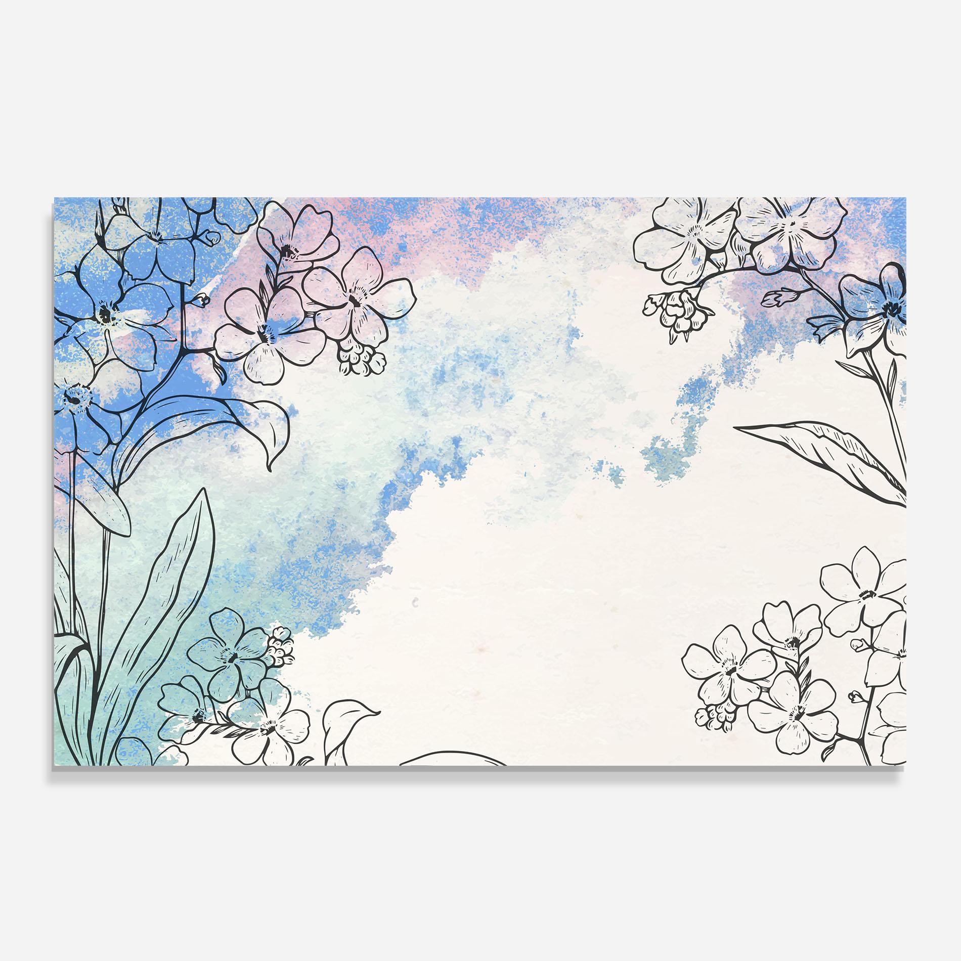 Küchenrückwand Glas Blue Watercolor Flower mockup 0