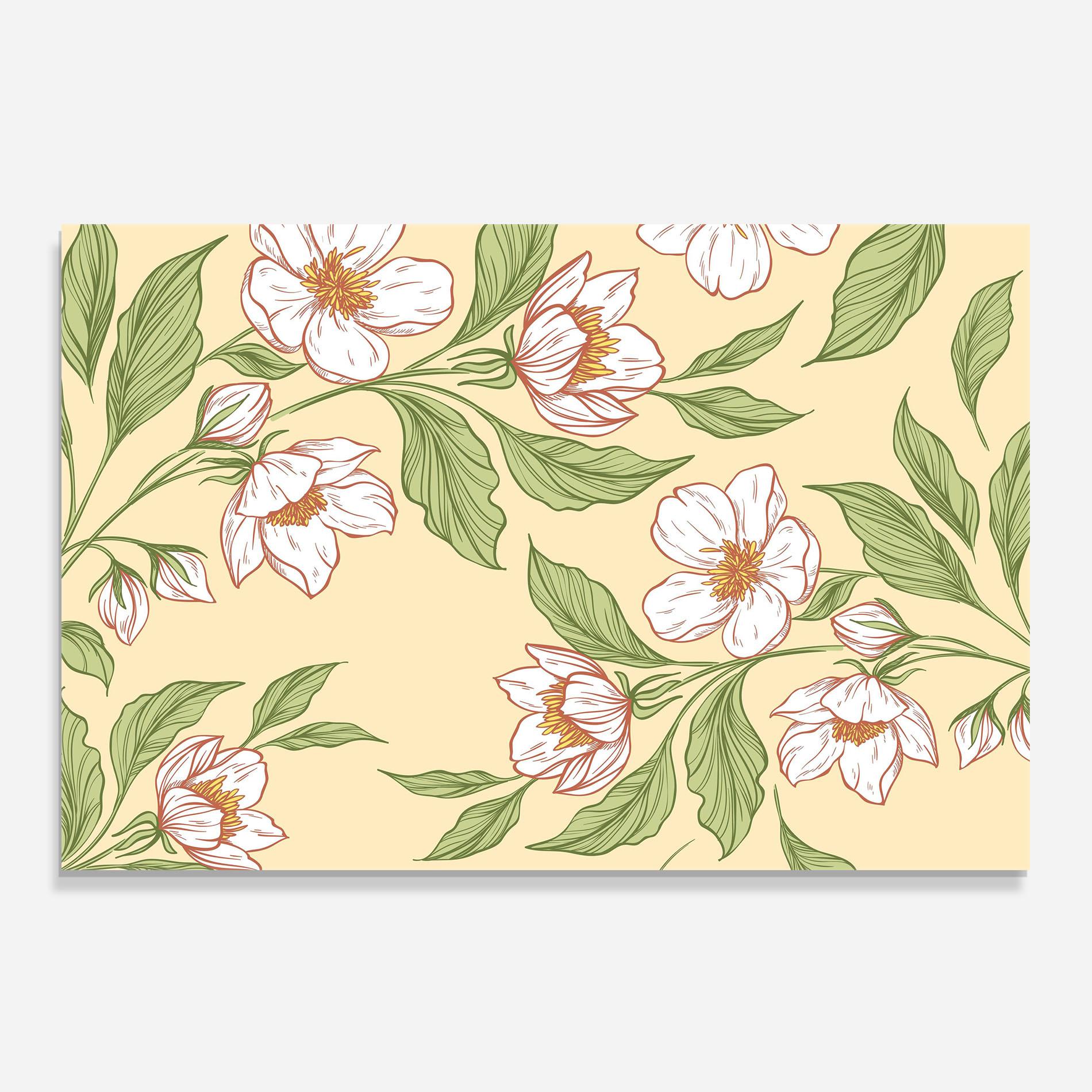 Küchenrückwand Glas Cream Flower White mockup 0
