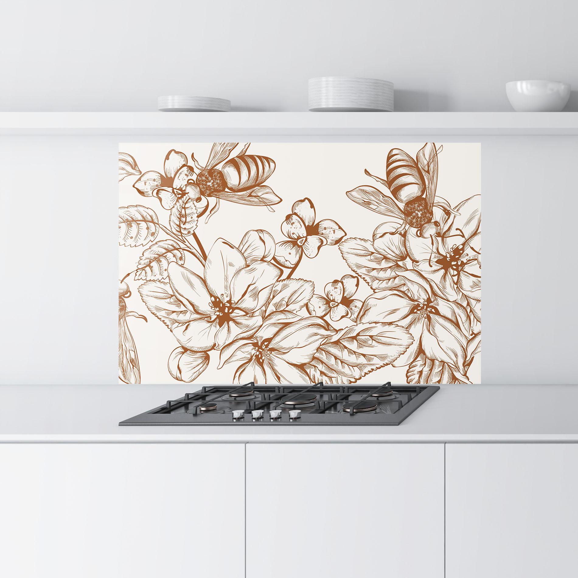 Küchenrückwand Glas Bee Flower Line mockup 9