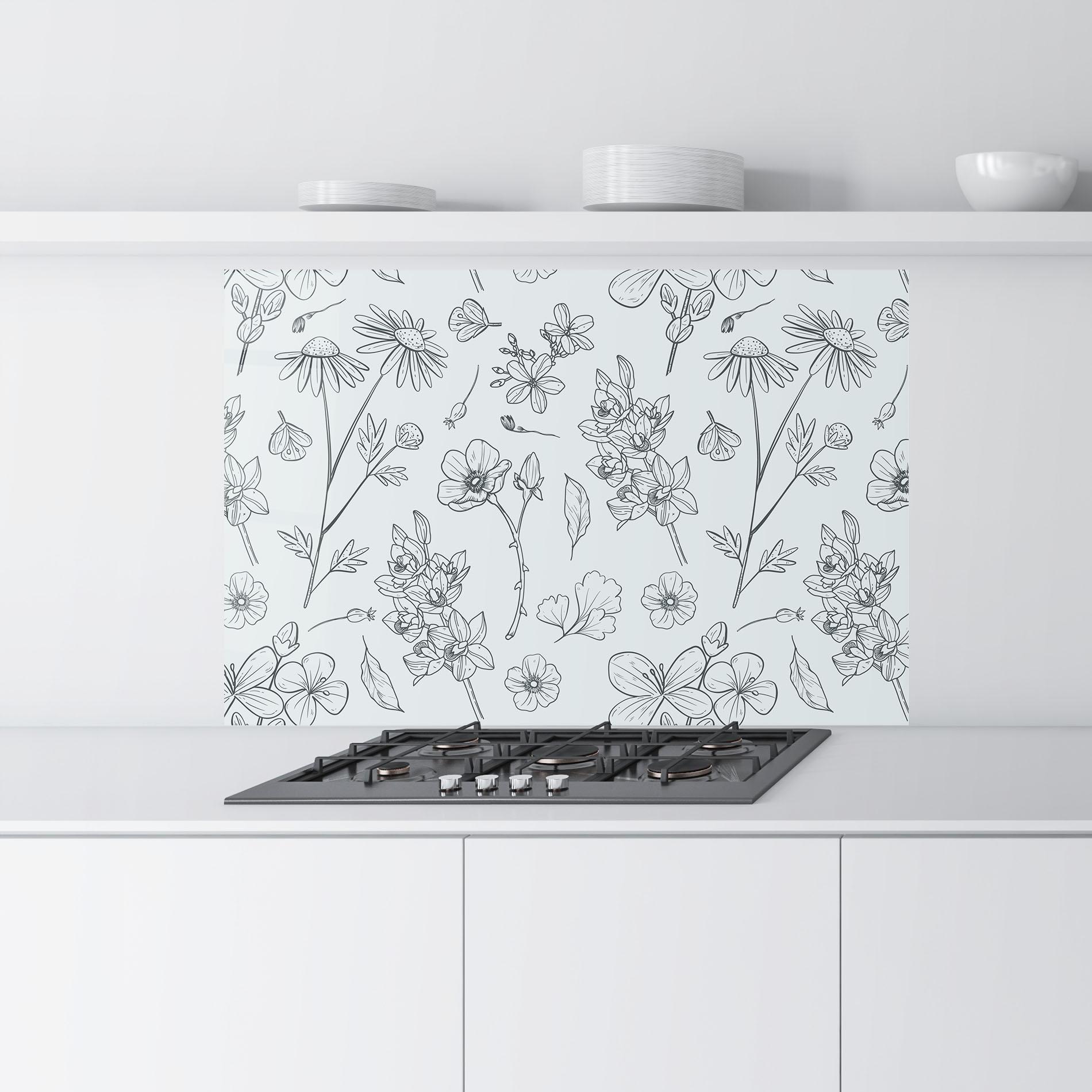 Küchenrückwand Glas Blue Flower Line mockup 9