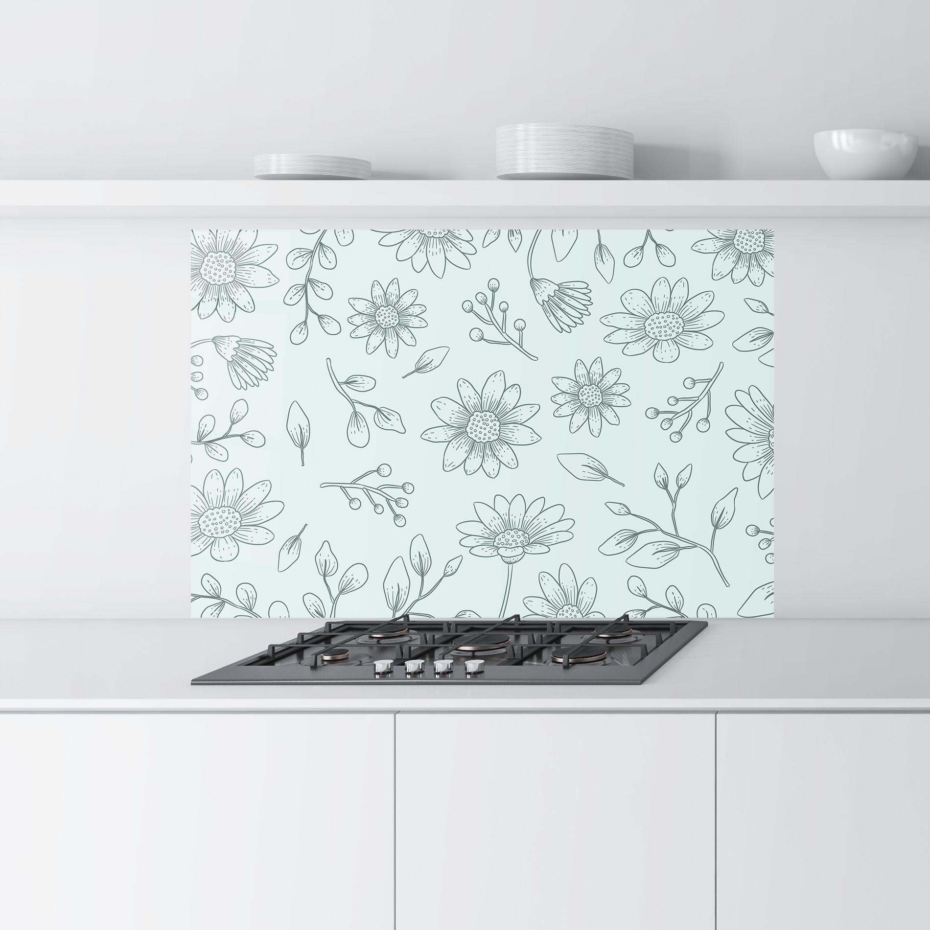 Küchenrückwand Glas Blue Grey Line mockup 9