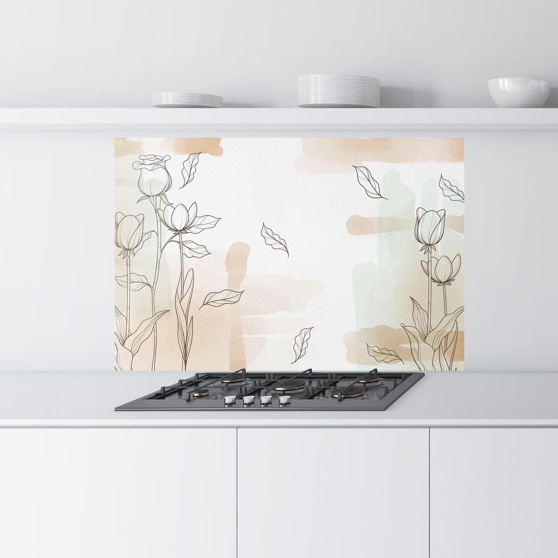 Küchenrückwand Glas Brown Line Flower mockup 9